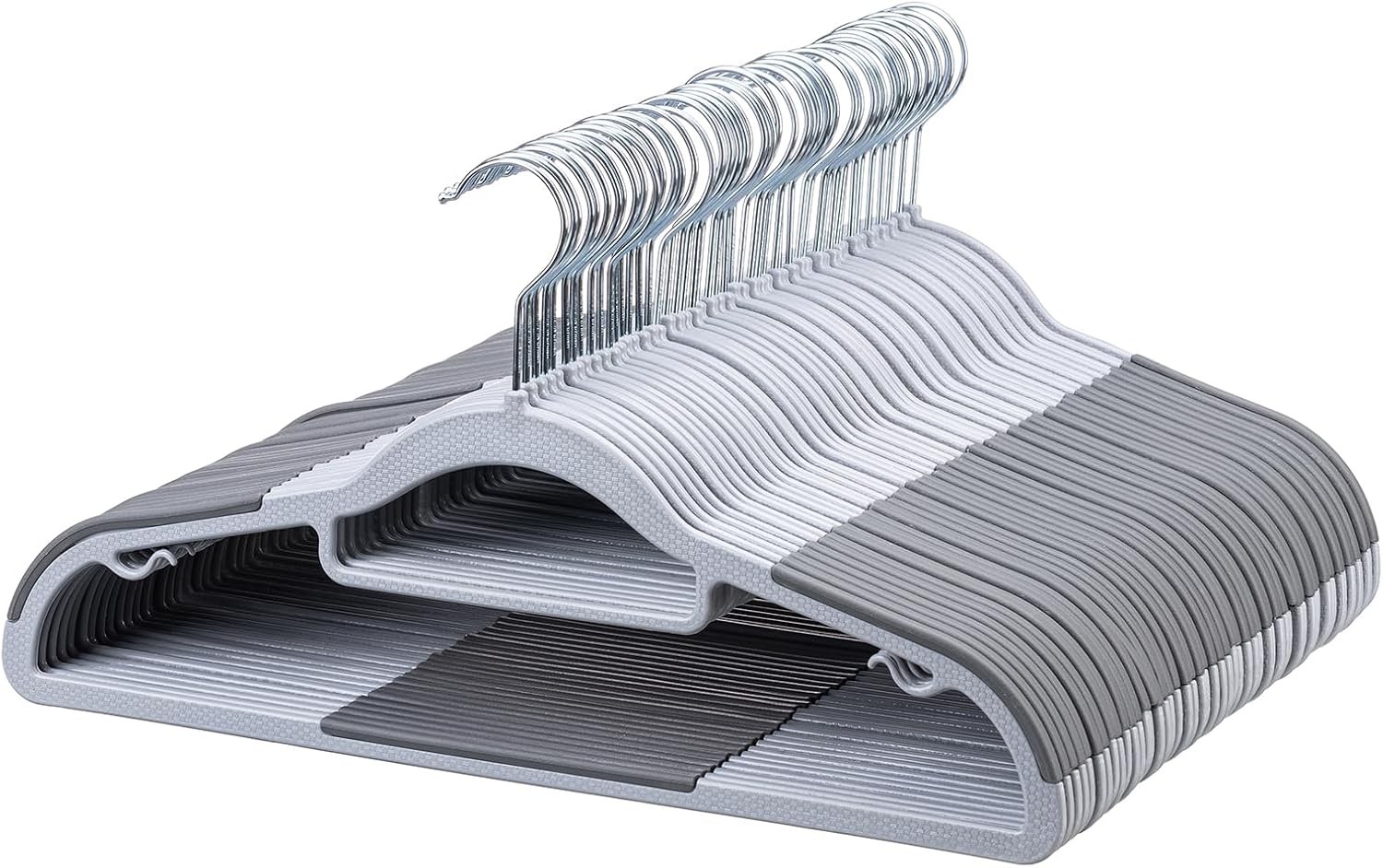 50-Pack Plastic Clothes Hangers, Space Saver, Non 50 pack Light and Dark Gray