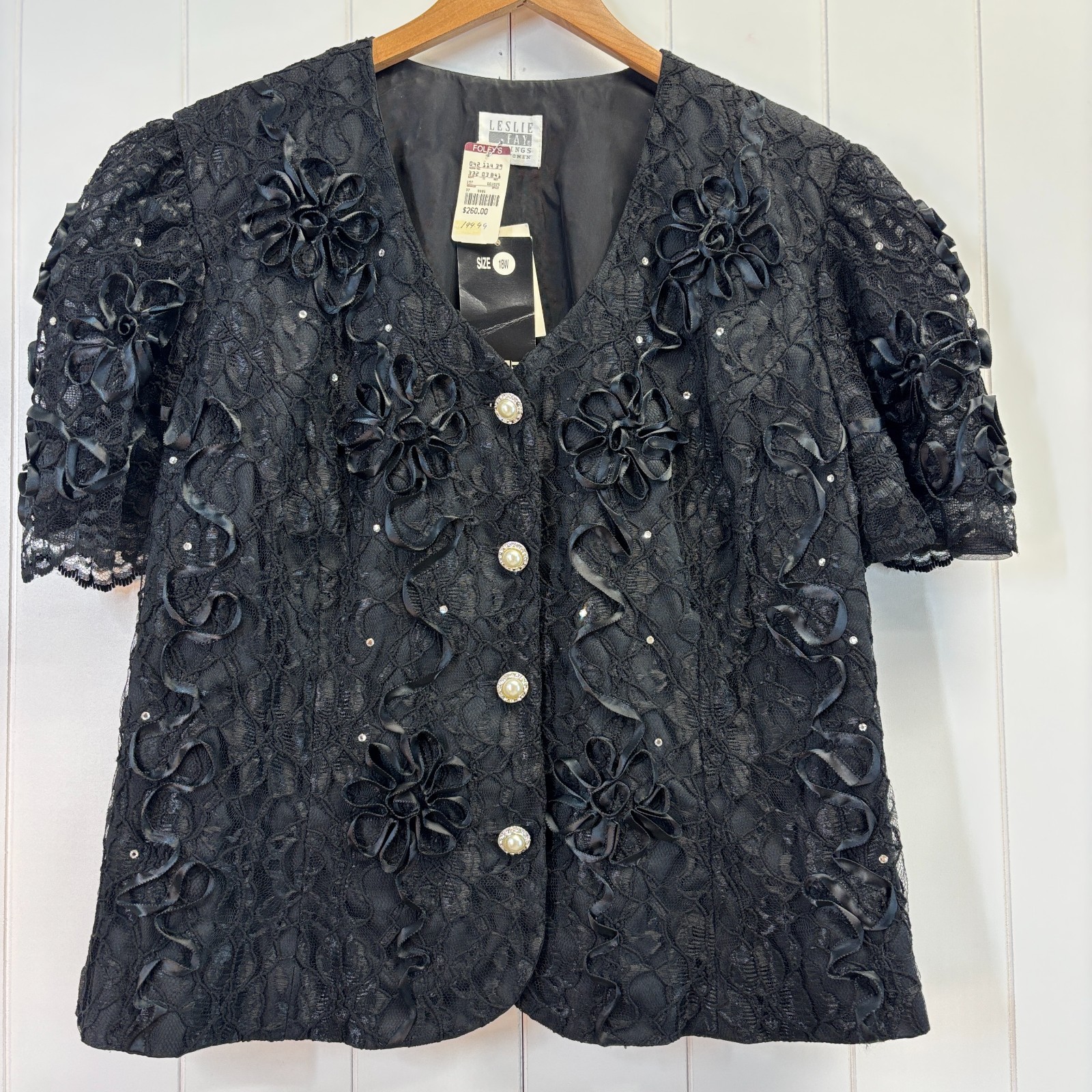 VTG Leslie Fay Evenings Womens Old Hollywood Glam Lace Pearl Top Size 18 Bling
