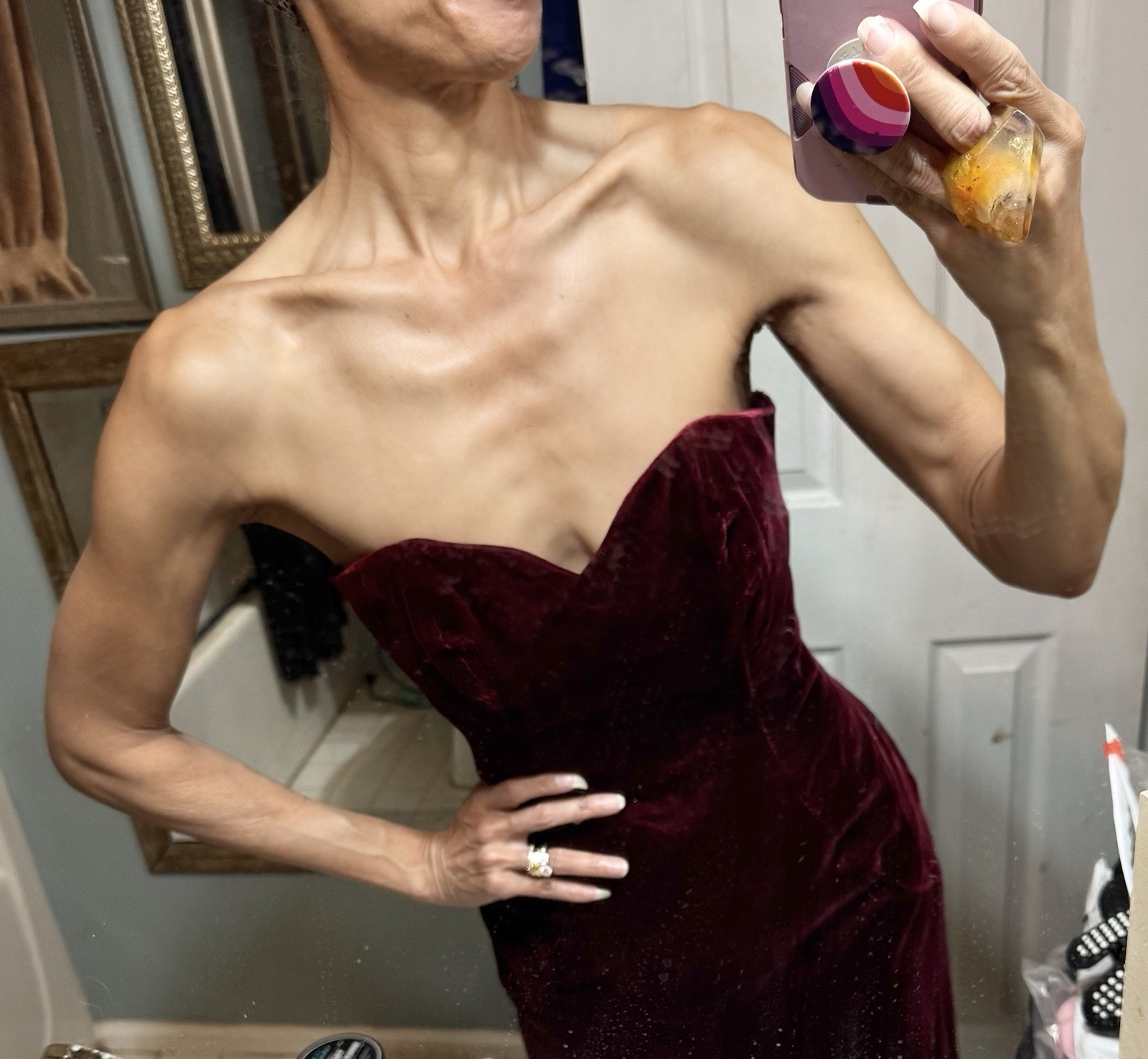 Vtg Victor Costa Strapless Red Burgandy Velvet Dress Bergdorf Goodman S