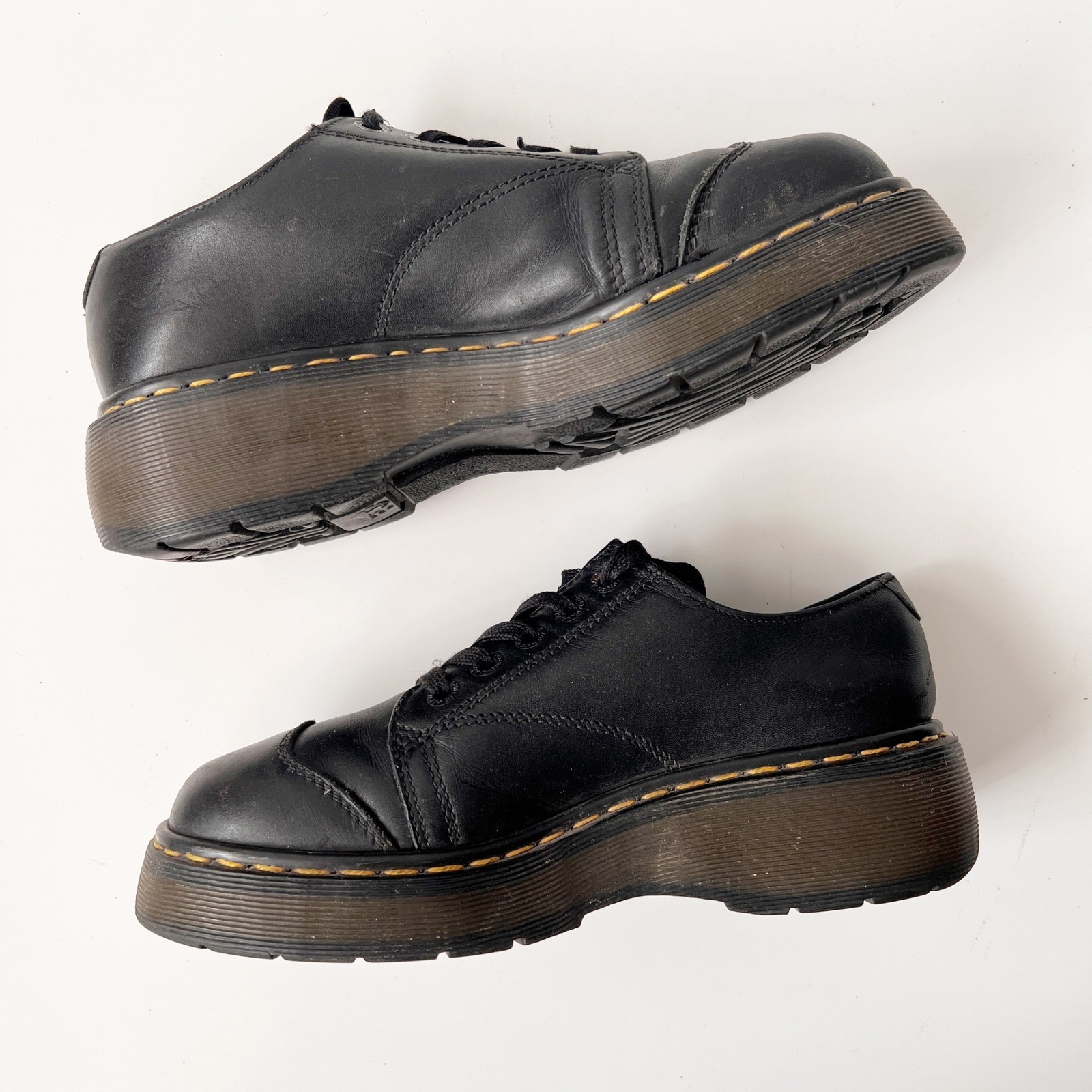 Vintage Dr. Martens Platform Oxfords Brown Leather Chunky Mary Jane Boots Size 9