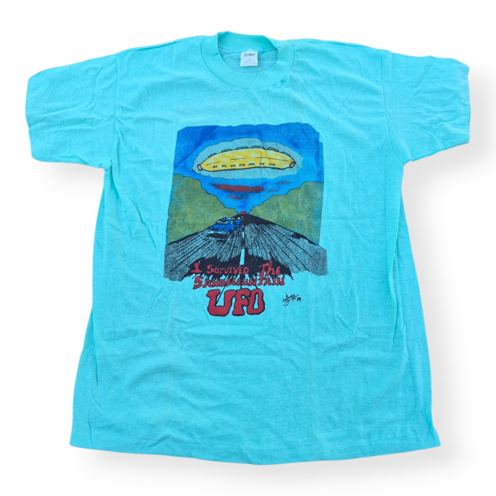 Rare Vtg 1989 I Survived The Sand Mountain UFO Sighting T-Shirt USA Single Stich