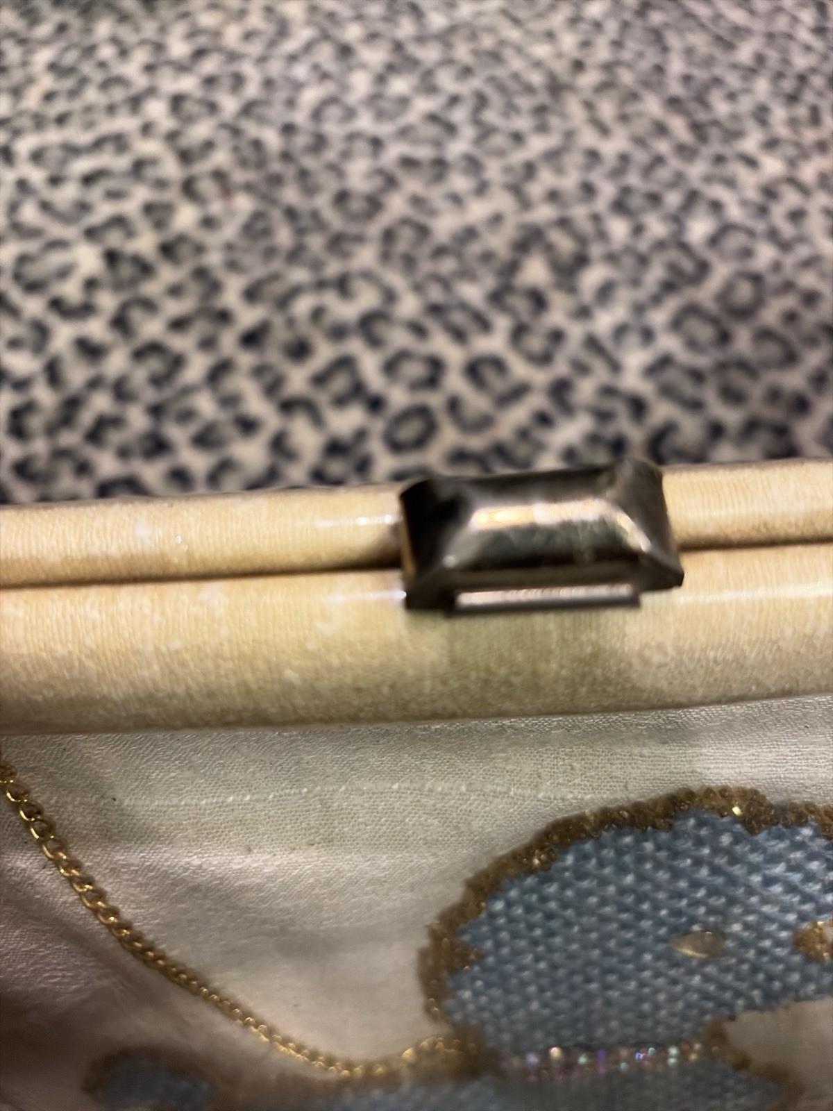 1950s Lucite Clear Plastic Poodle Purse Blue Beaded Dog Handbag MCM kitch