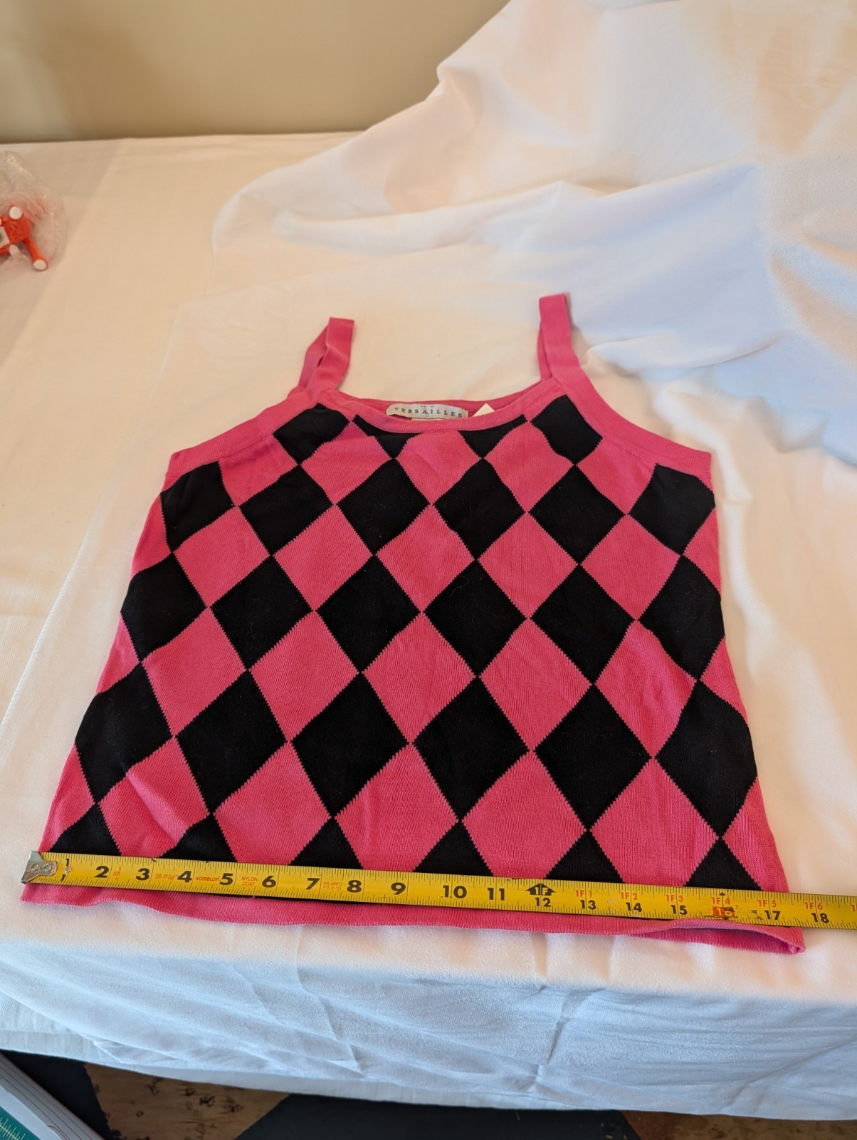 Vintage 1990s Hot Pink & Black Diamond Check Tank. Versailles. Size Large