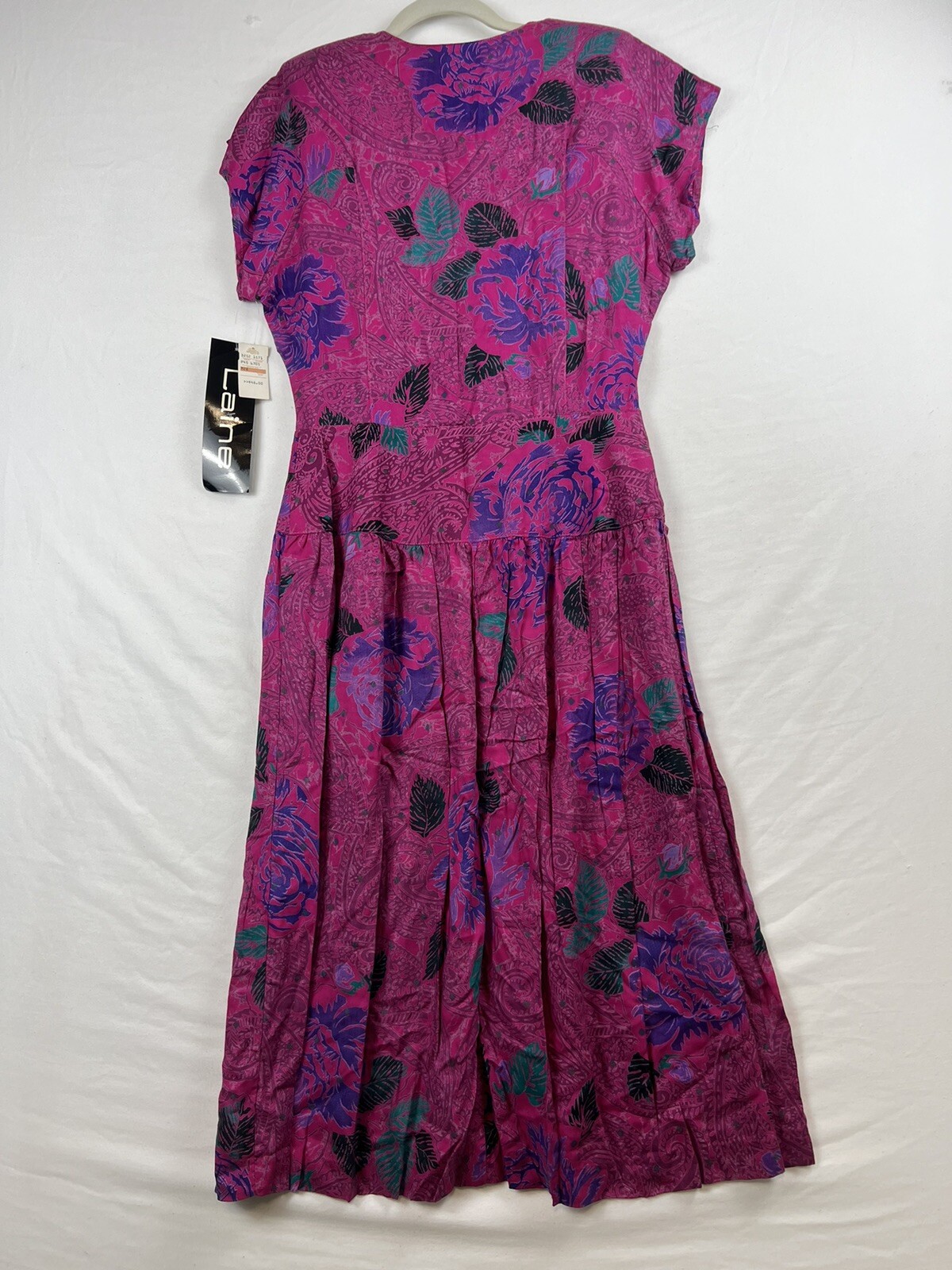 VTG Laine USA Dress Women Size 13/14 Floral Rayon Short Sleeve Max