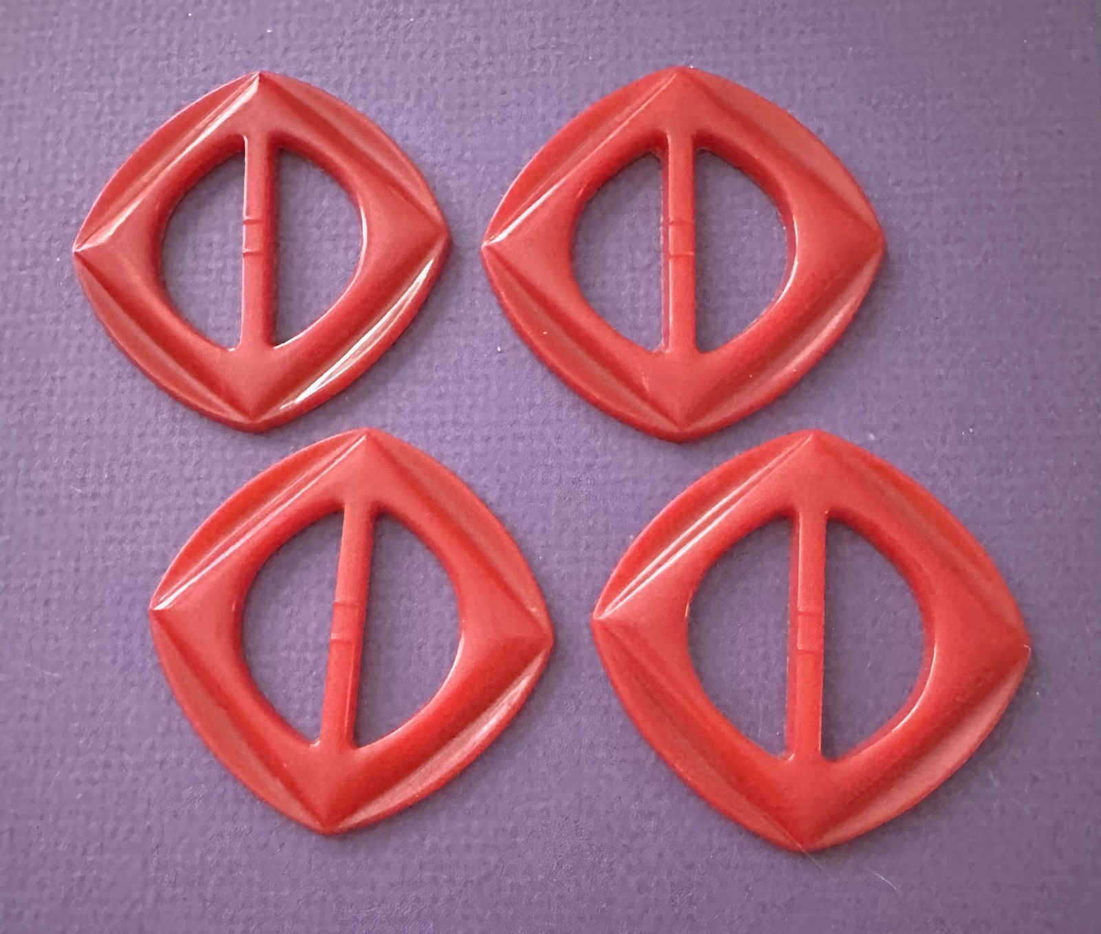 Set of 4 Large Vintage Red Plastic Scarf Slides/Belt Buckles
