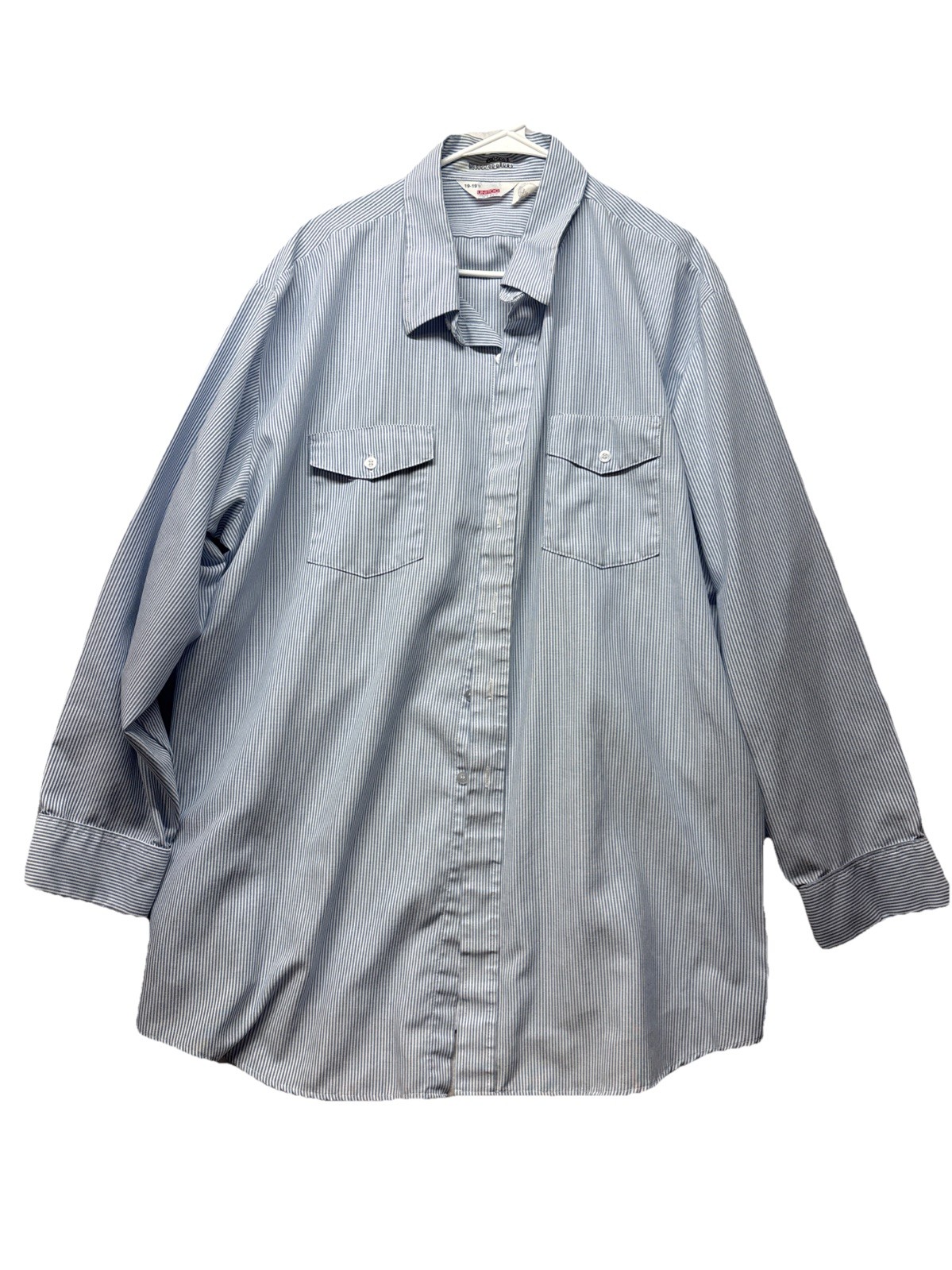 VTG UNITOG Blue Stripe Button Front Work Shirt Union Made in USA size 19-19.5