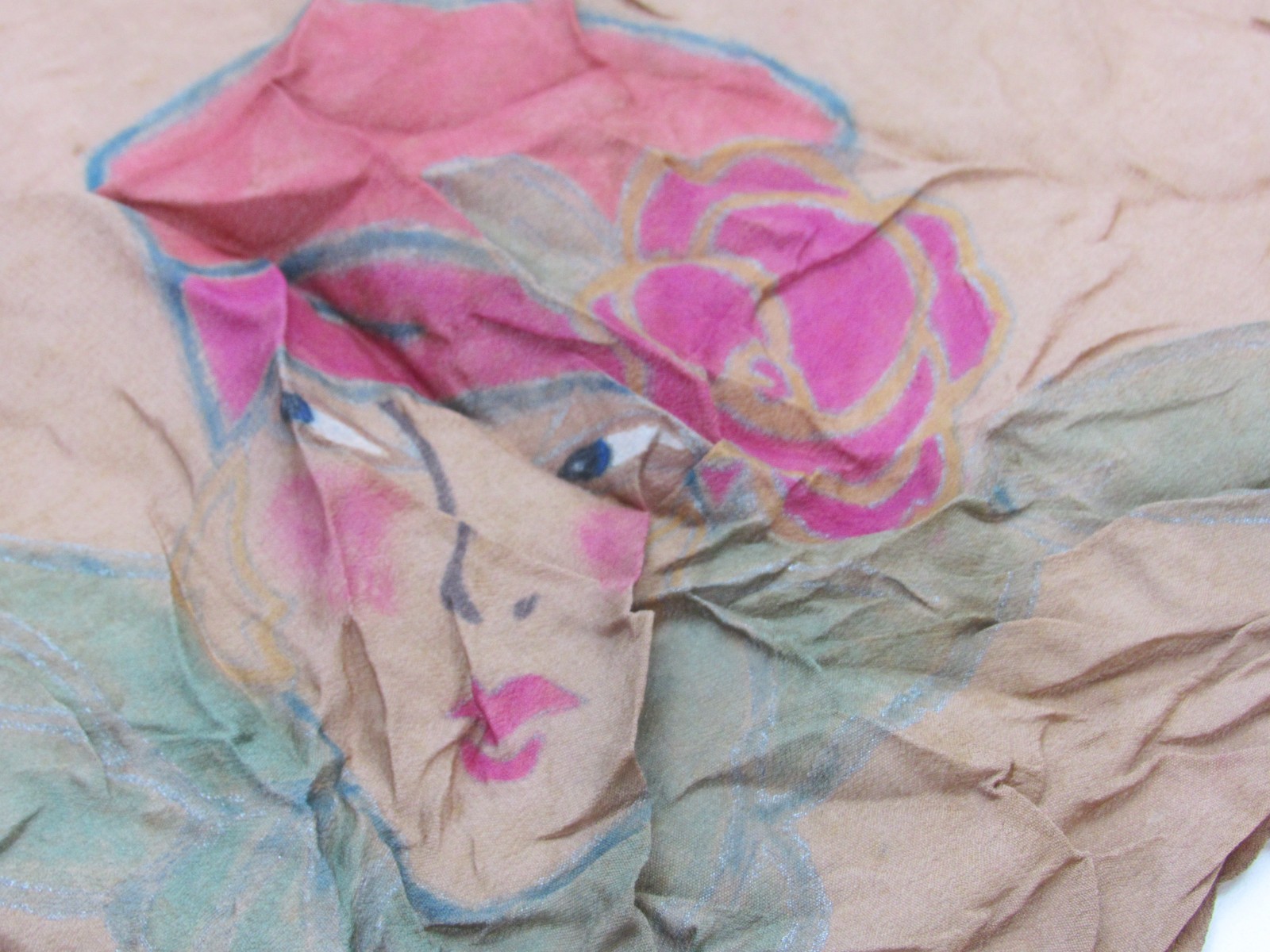 1940s Painted Lady Scarves Flowers FLoral 1950s Handpainted Lot Scarf