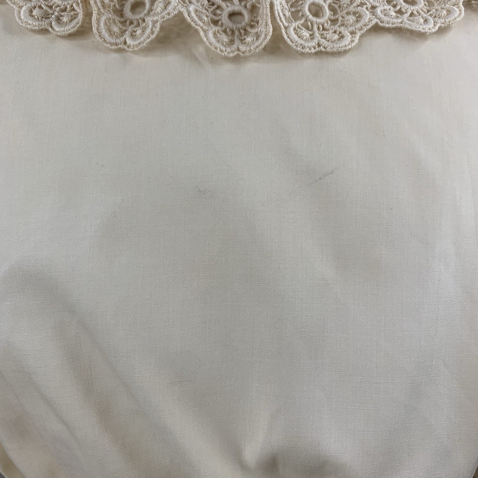 Vtg Dirndl Blouse Button Crop Top Tan Off White Eyelet Sz 16 Made In USA