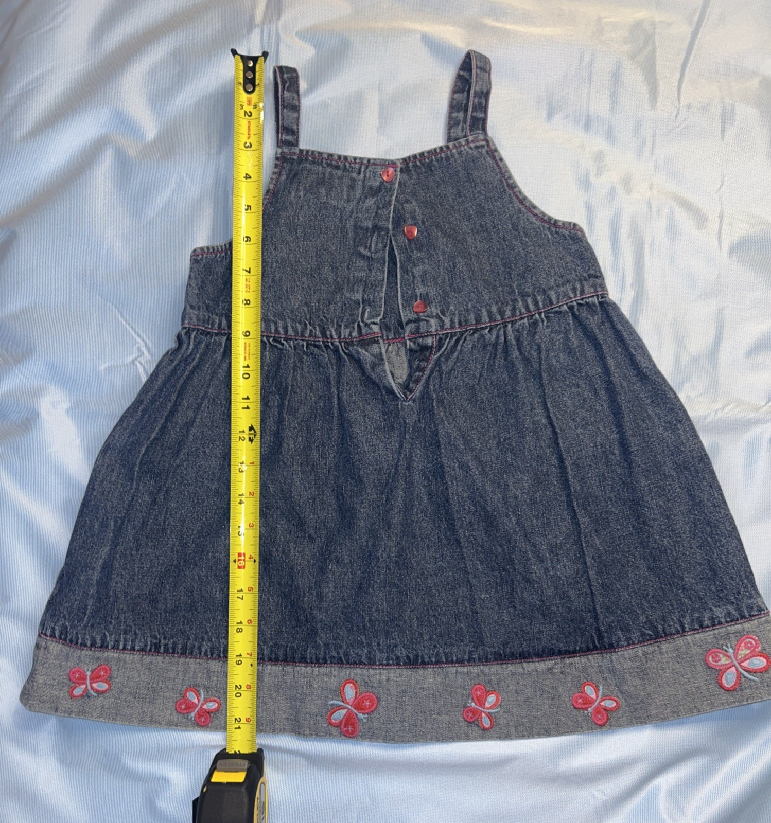 Vintage Toffee Apple Denim Dress Embroidered Heart Butterfly Girls Size 4/5