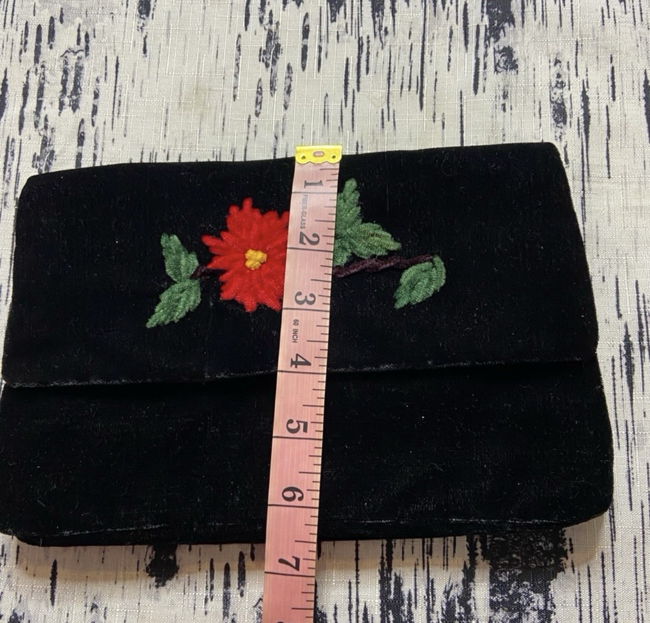 Vintage Velvet Clutch Purse Embroidered Poinsettia Flower Holiday Hong Kong