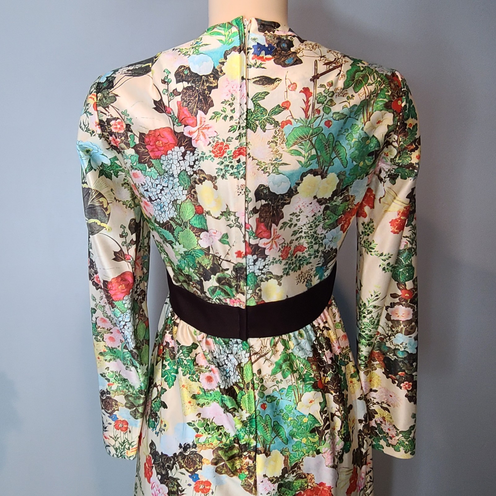 Vintage 70s Leslie Fay Maxi Dress Mod Floral Small Regency MCM Retro Ren Faire