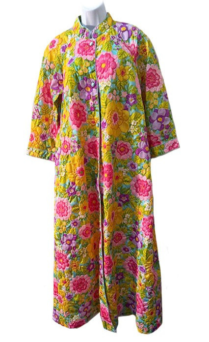 Stella Fagin VTG 60s Bright Embossed Floral Loungewear Lightweight Robe Caftan M