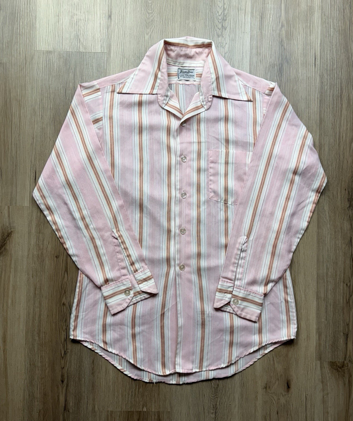60s VINTAGE Van Heusen Hampshire House Striped Polycotton Shirt Size Large