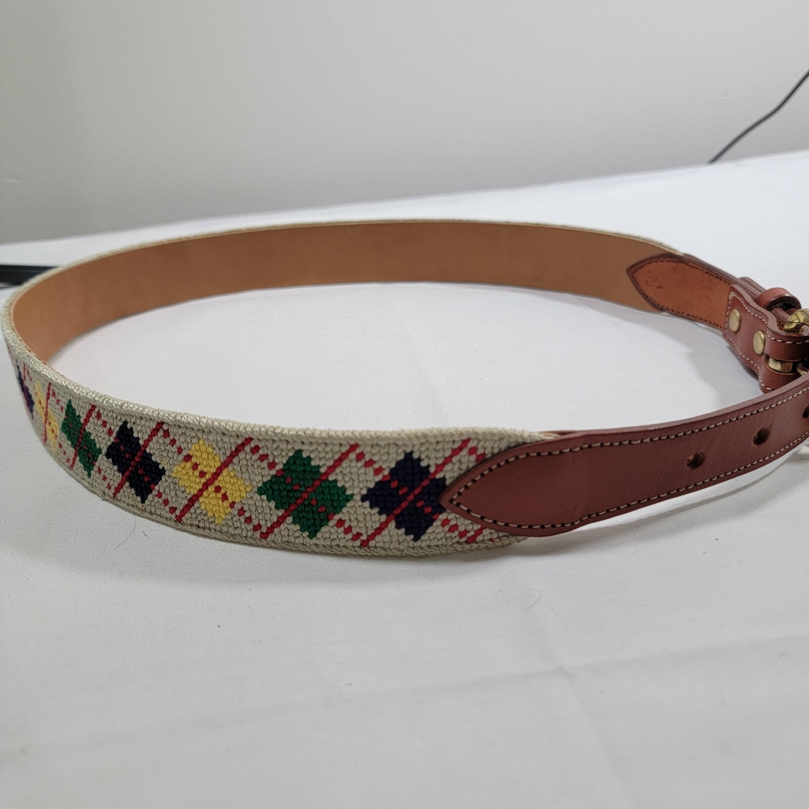 Vintage MAL Embroidered Diamond Print Spell Out Unisex Size 34 Leather Brass…