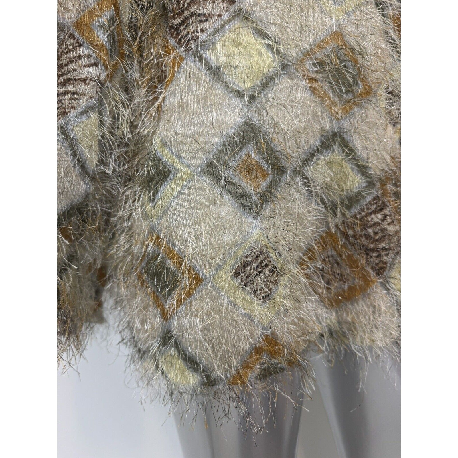 Vintage Art Deco Top Women’s XL Retro Fuzzy Eyelash Detail Shirt Geometric