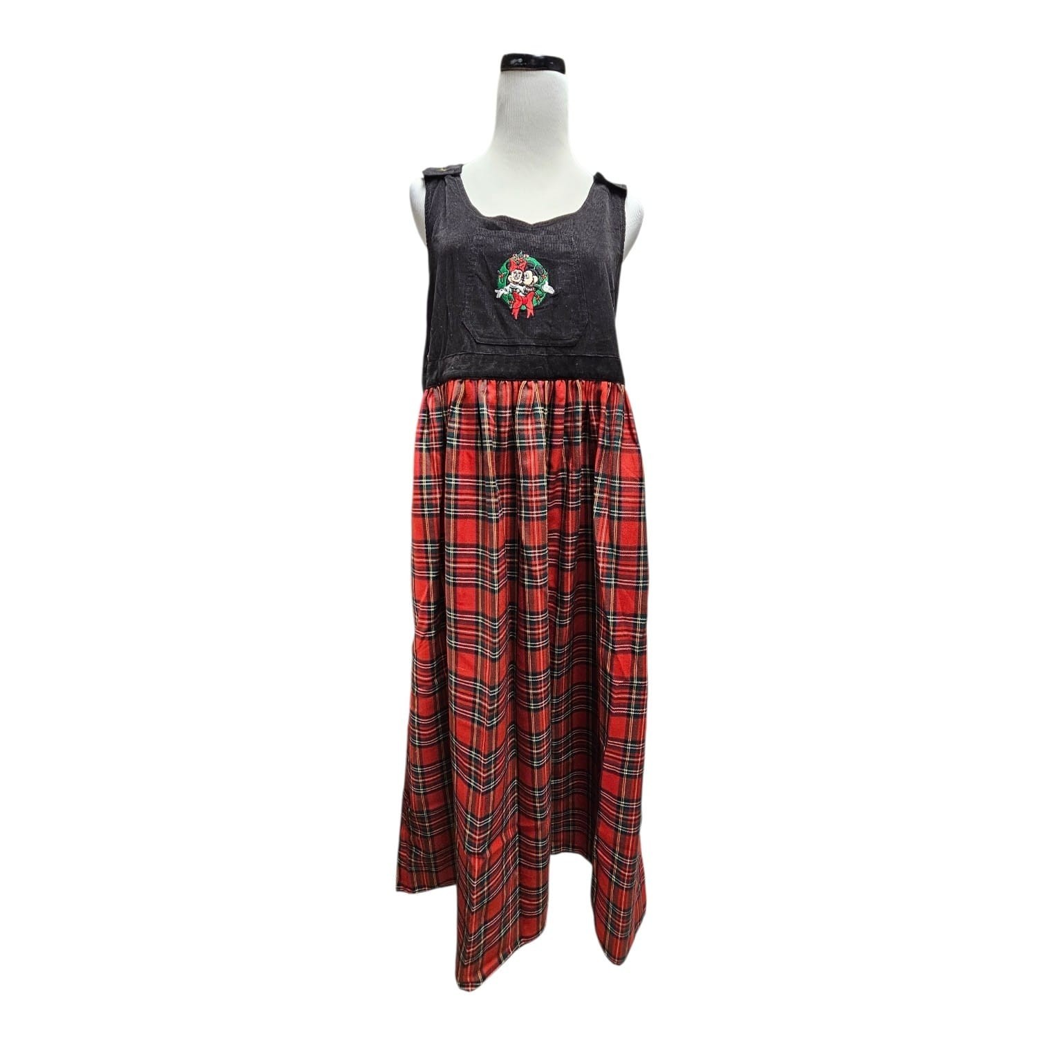 DEADSTOCK! 90s Mickey Inc. Christmas plaid pinafore / jumpsuit dress . medium