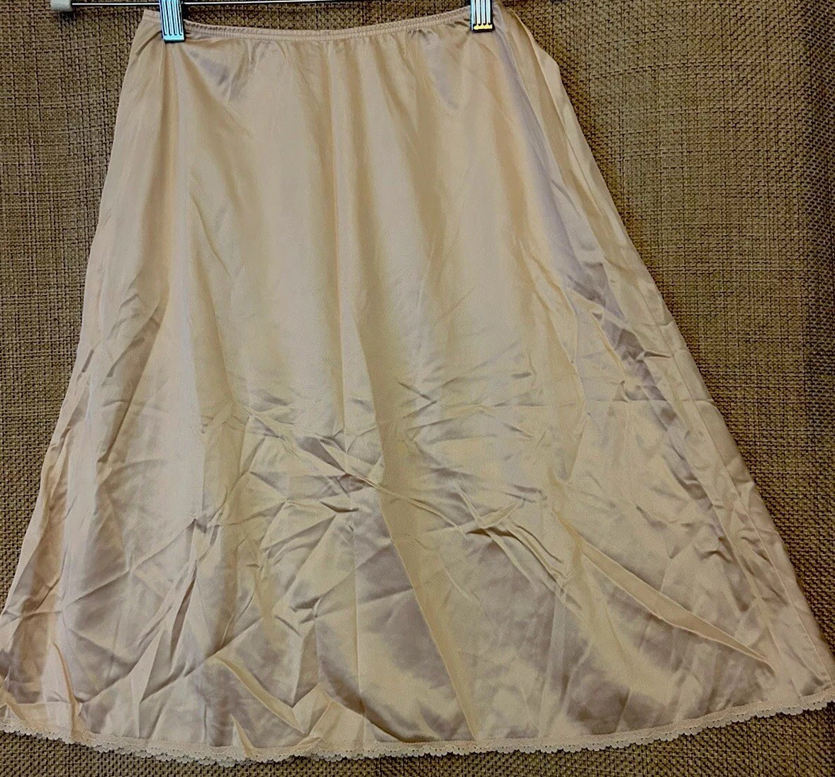 Kayser Half Slip S Beige Silky Lace Trim Vintage Modesty Lingerie 22 Inches Long