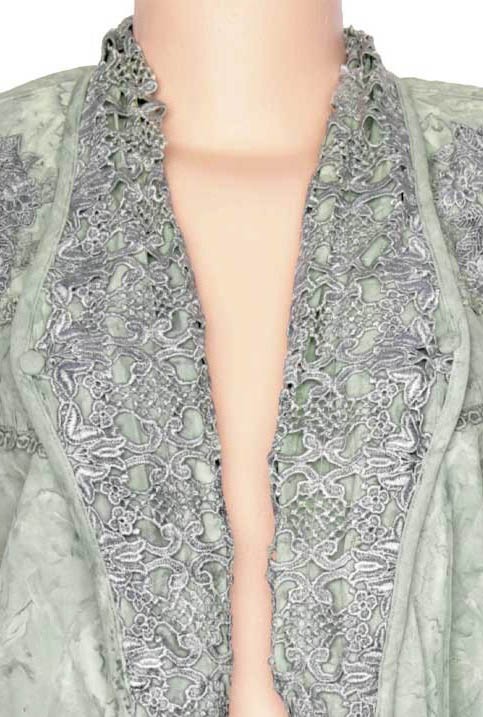 80s Vintage Wild Rose Jacket Green Watercolor Lace Cutout Boho Stevie Nicks 14