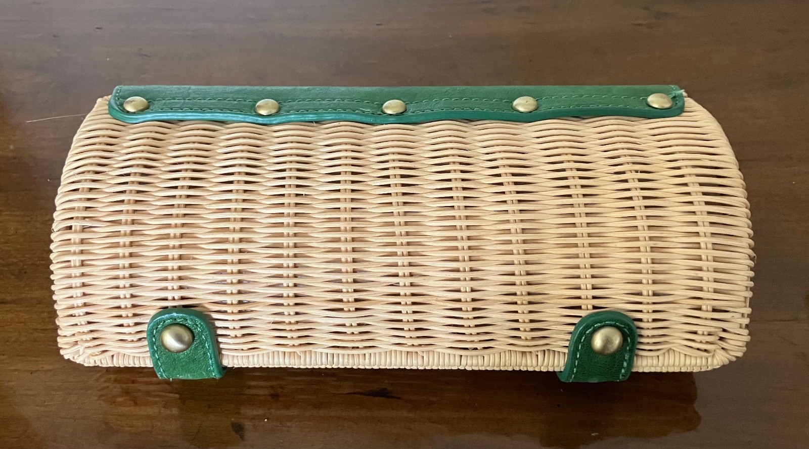 RARE Clutch Hand Bag Vintage Purse Gorgeous Green Leather Trim NOS Made in China