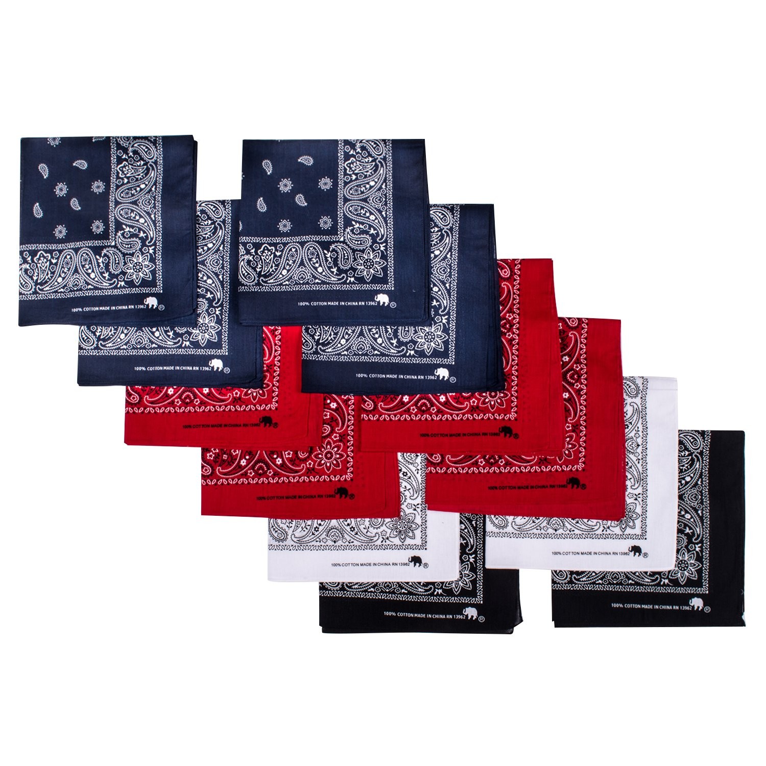 Elephant Brand Bandanas 100% cotton since 1898-12 One Size, Assorted Basic