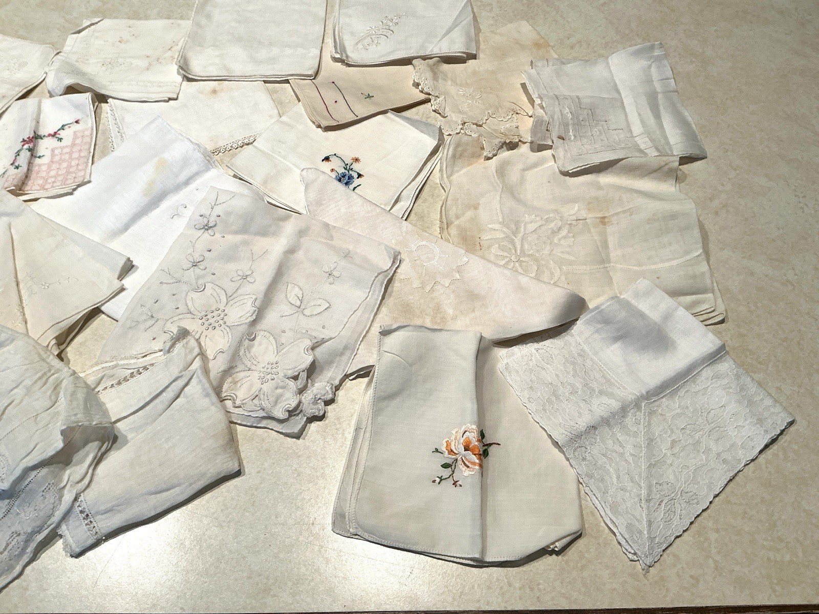 23 Vintage Hankies Handkerchiefs Hanky’s White Less Than Perfect