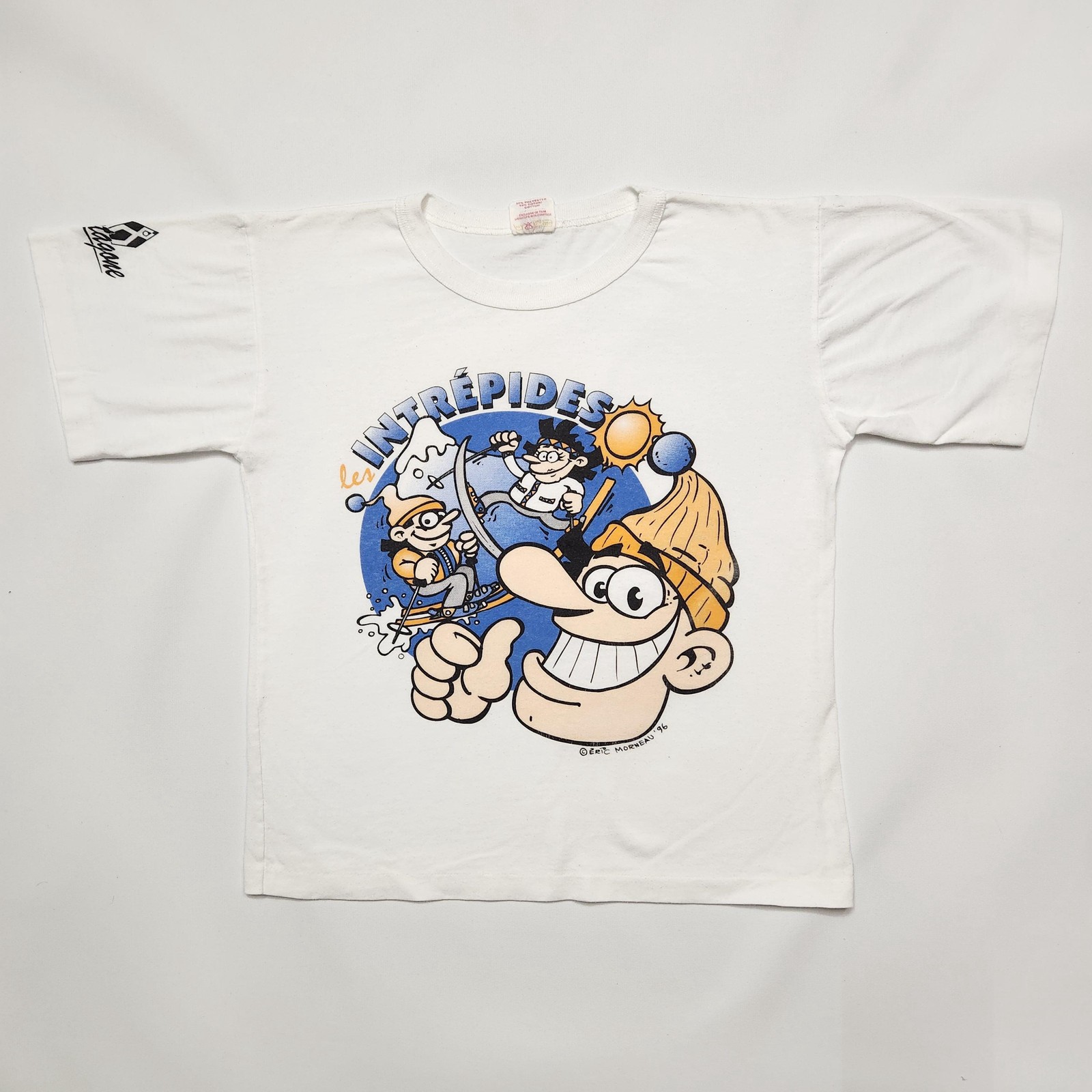 Vintage 90s Les Intrepides Quebec Ski Cartoon Junior L Single Stitch Tee 12-14