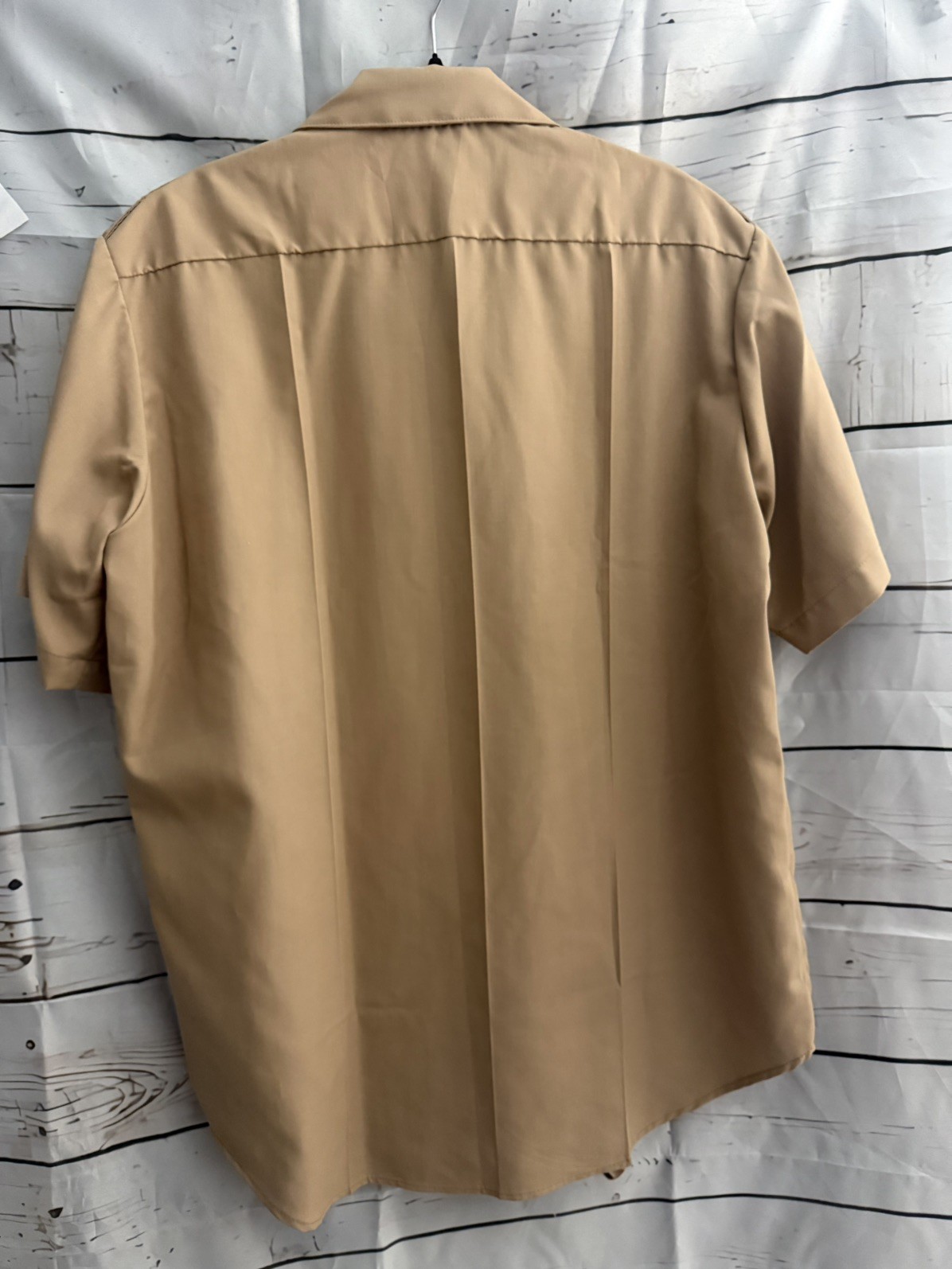 Vintage Finesilver Prest 2 Stay Shirt Tan Epaulets Poly Blend Short Sleeve