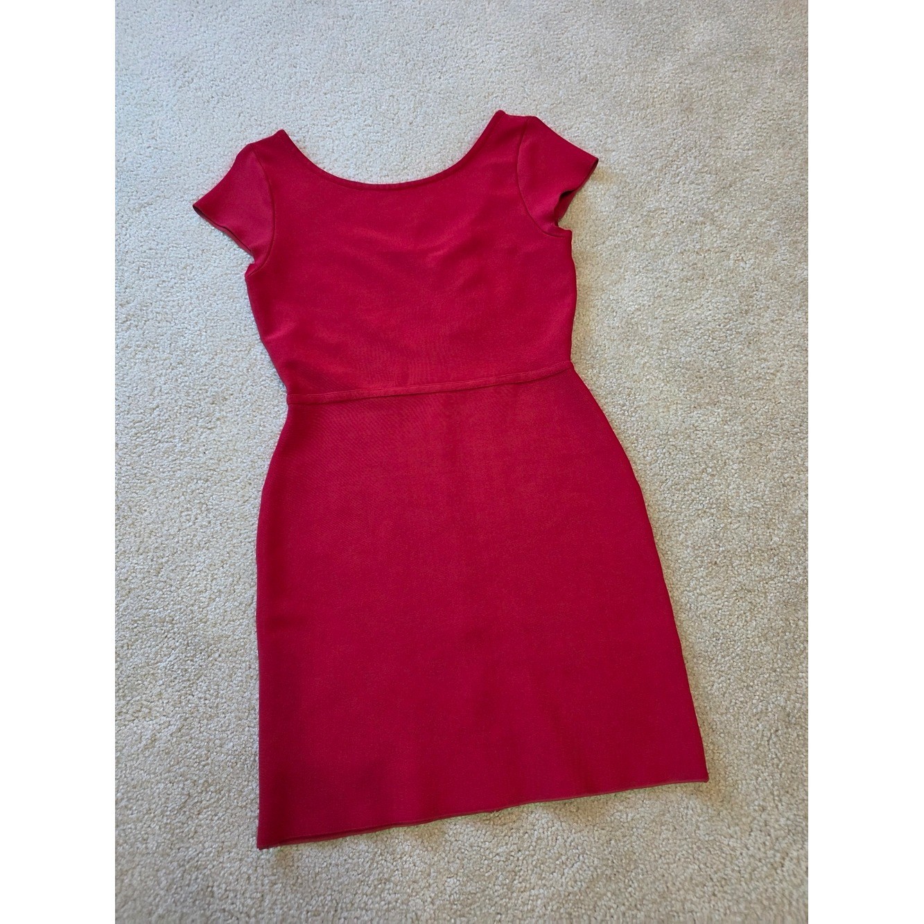 BCBGMaxAzria Vintage Raspberry Red Bodycon Boatneck Sheath Dress Size M