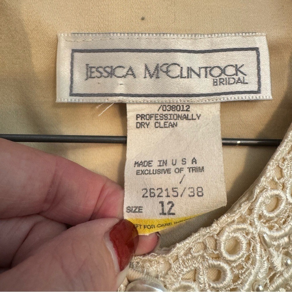Jessica McClintock Vintage Off White Bridal 2-Piece Coquette Lace Trim Suit
