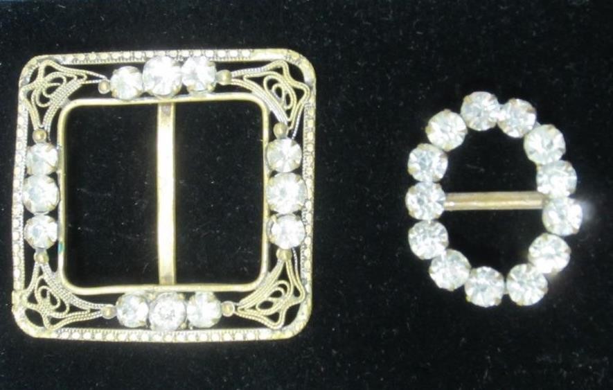 *Antique Czech Crystal Buckles Marked Czechoslovakia Vintage 2Pc. Brilliant