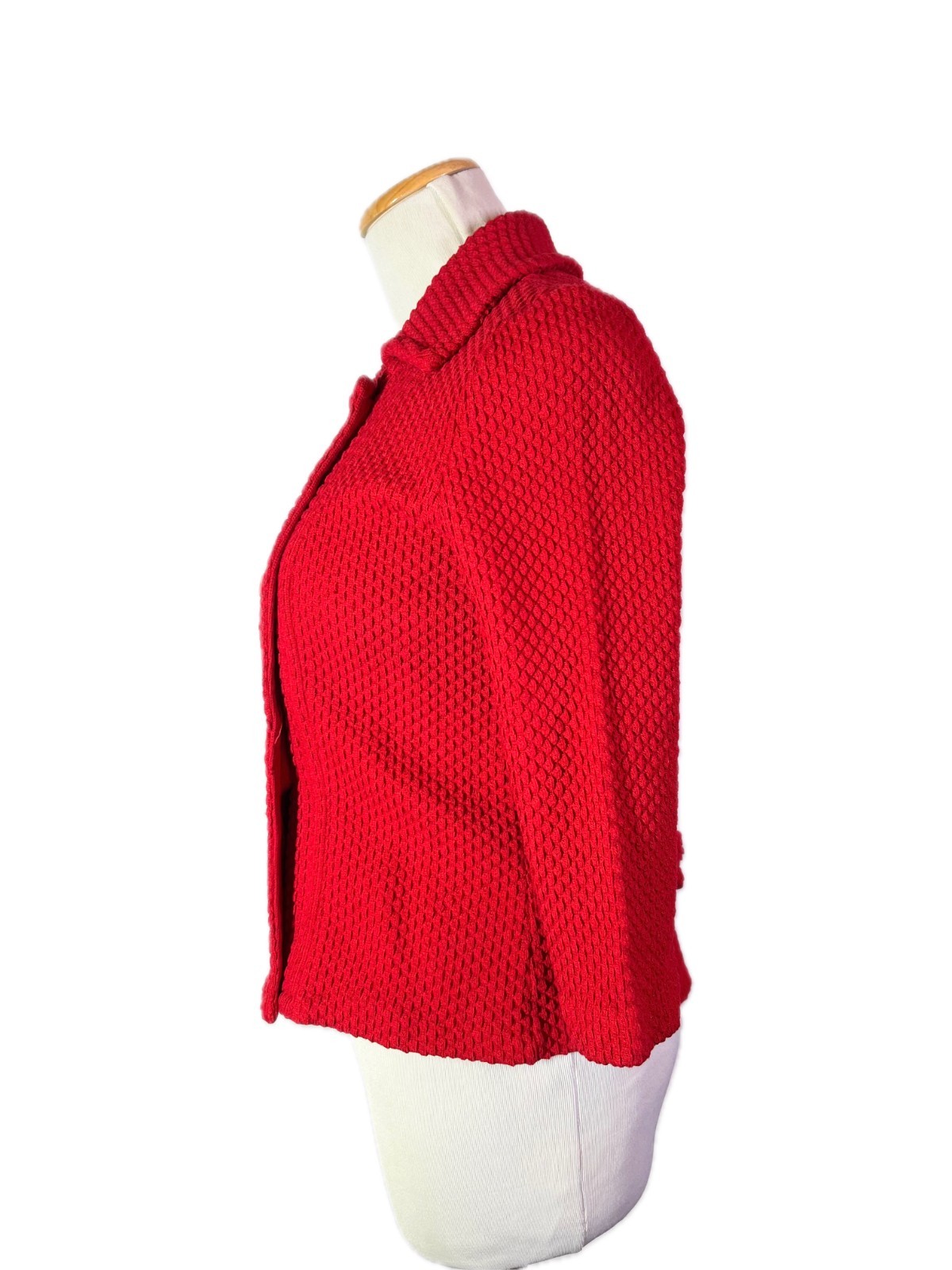 Vintage Beeline Fashions Size S? Red Double-Breasted Knit Cardigan Jacket