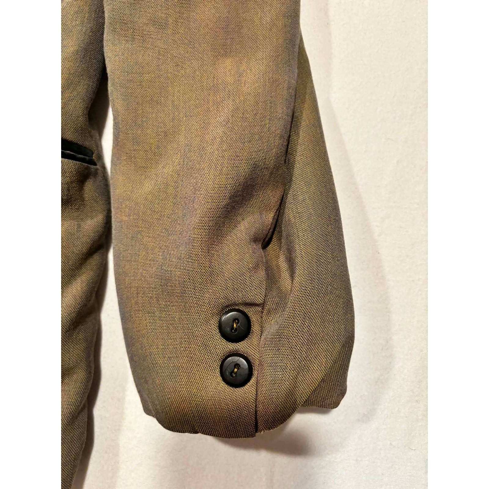 Vintage Diplomat Mens 2 Piece Suit Olive Green Mandarin Made in USA 28×22.5