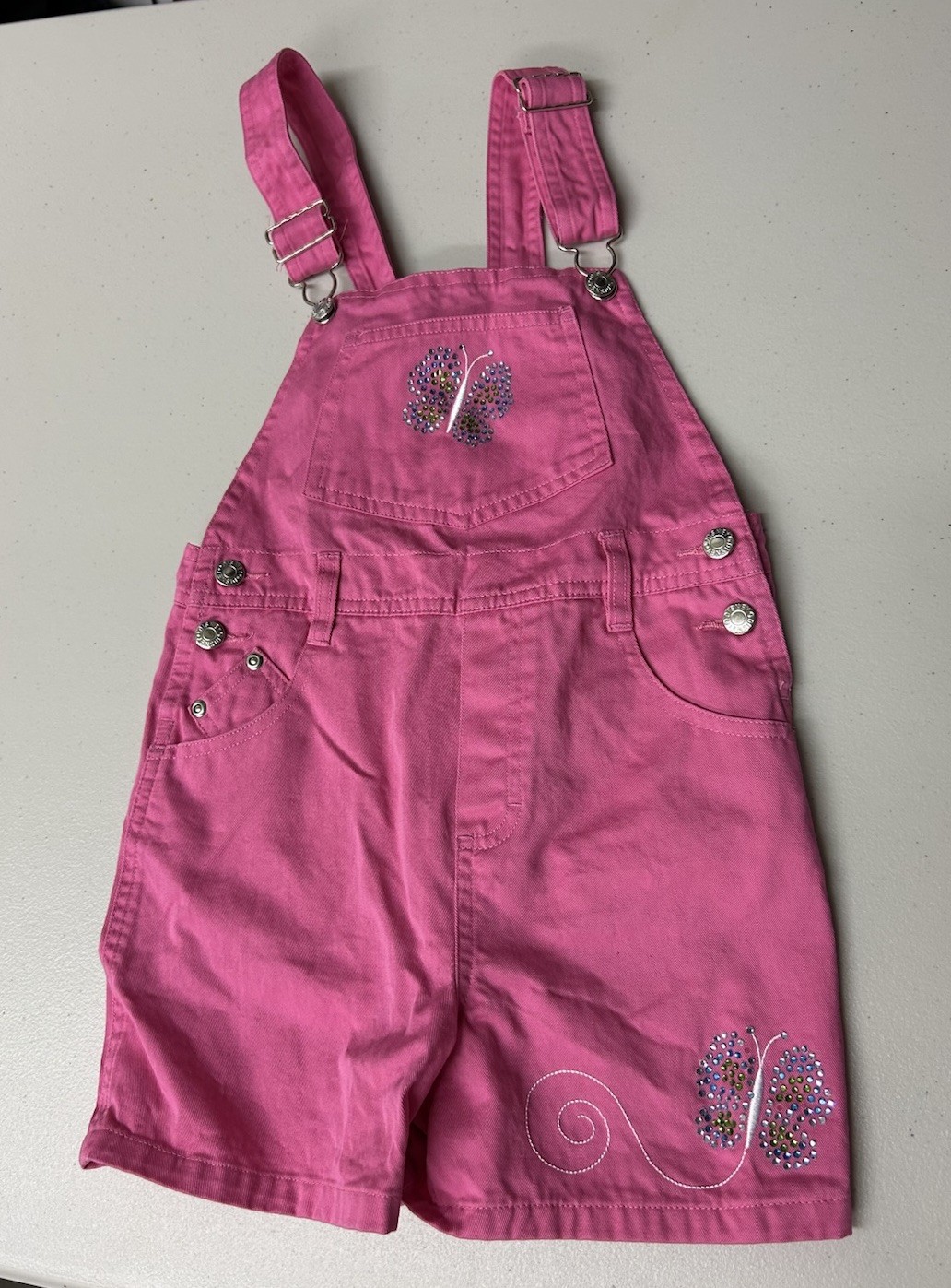 Vintage Y2K Disney Pink Butterfly Kids Girls Overall Shorts Size 6 / 6x