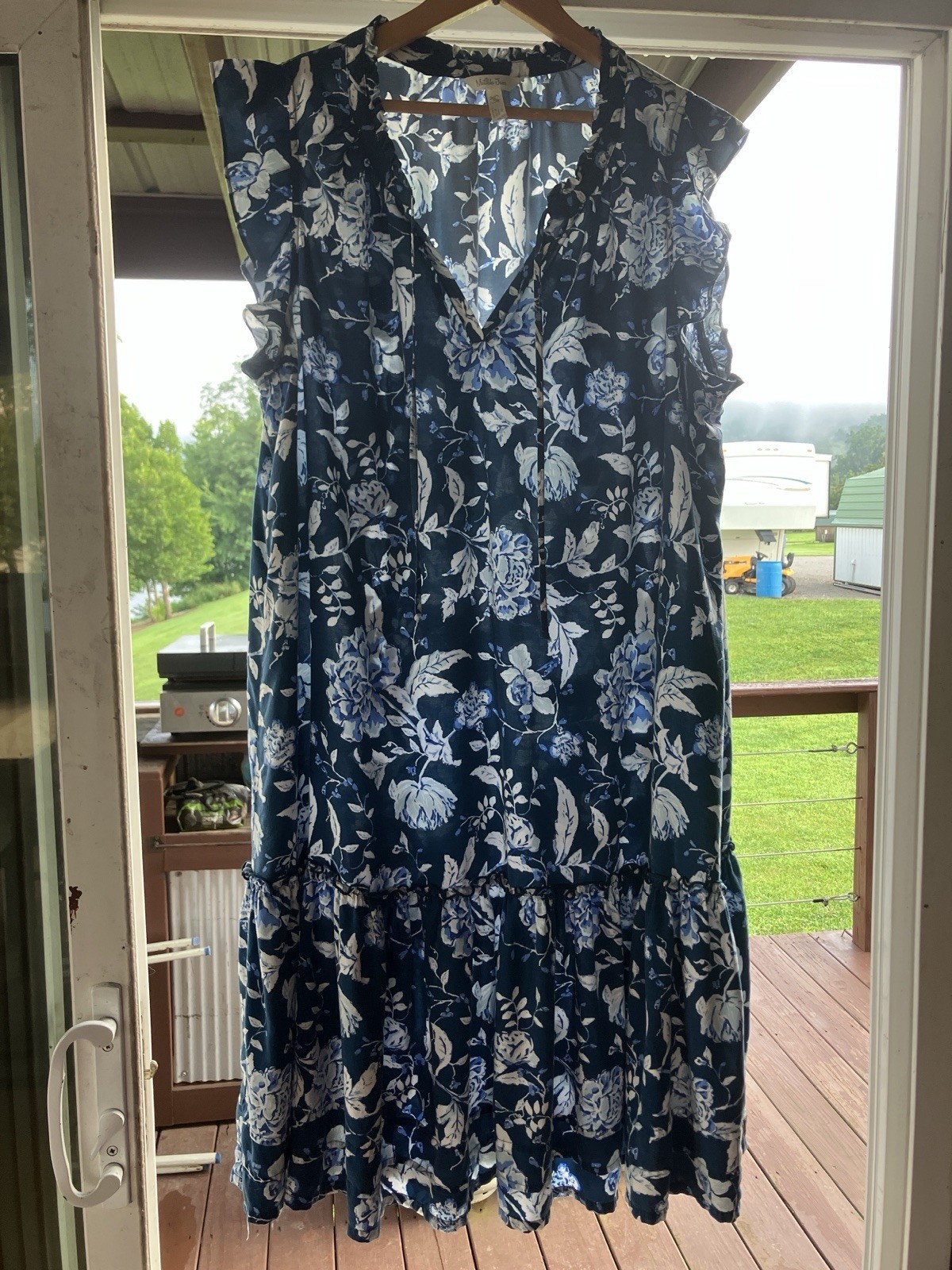 Matilda Jane Enchanted Garden Serenity Dress Blue Floral Tiered Bohemian Sz XL