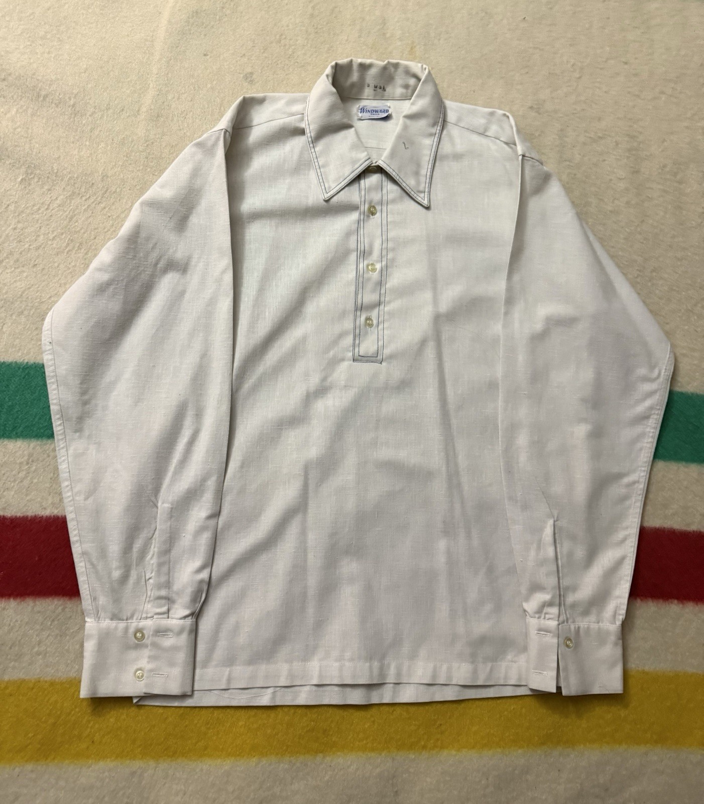 Vintage 60s 70s Montgomery Ward? Windward Montauk Popover Cotton Linen Shirt XL