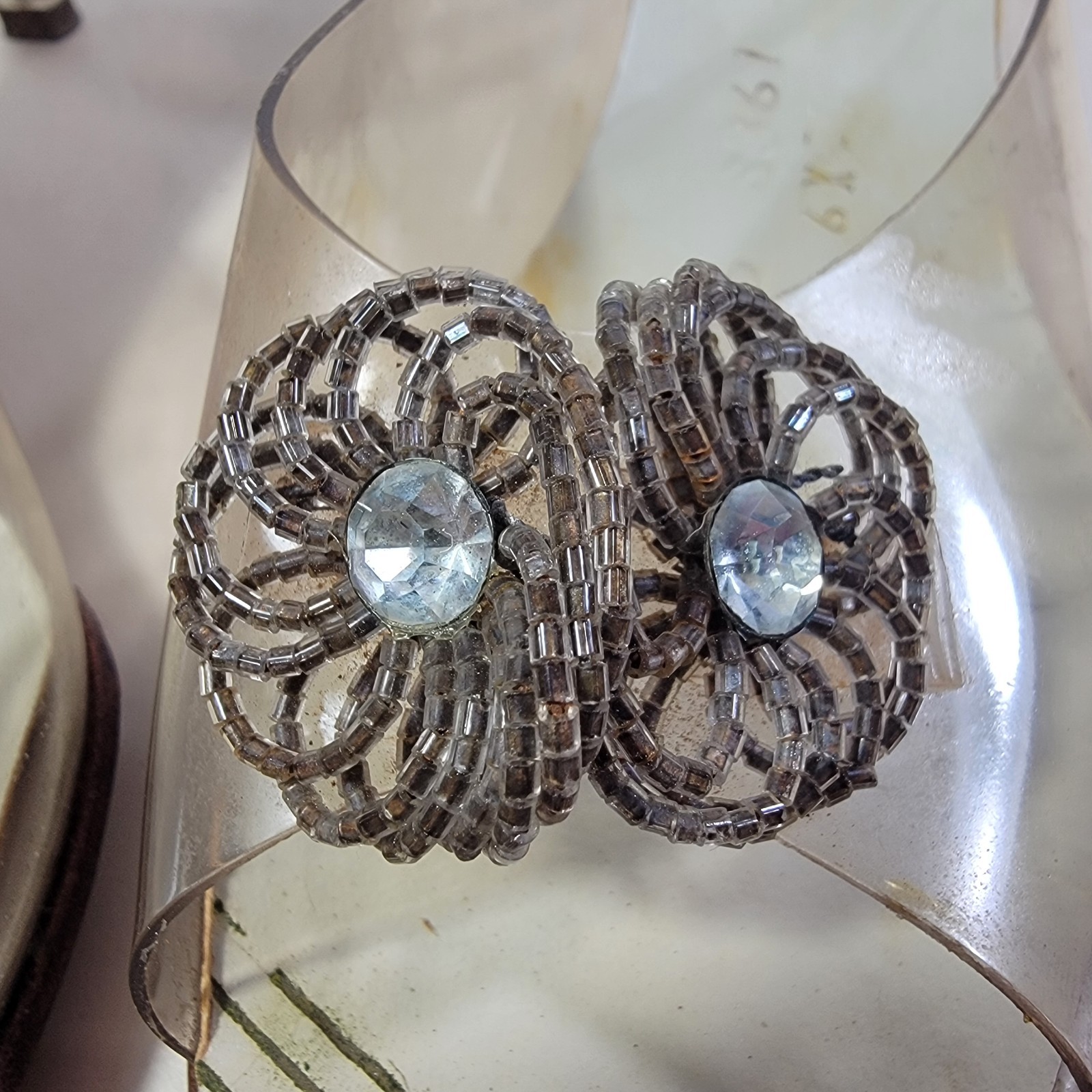 Vtg 1950s Carved Lucite & Rhinestone Heels on Clear Lloyd/Haig Shoes Sandals Sz6