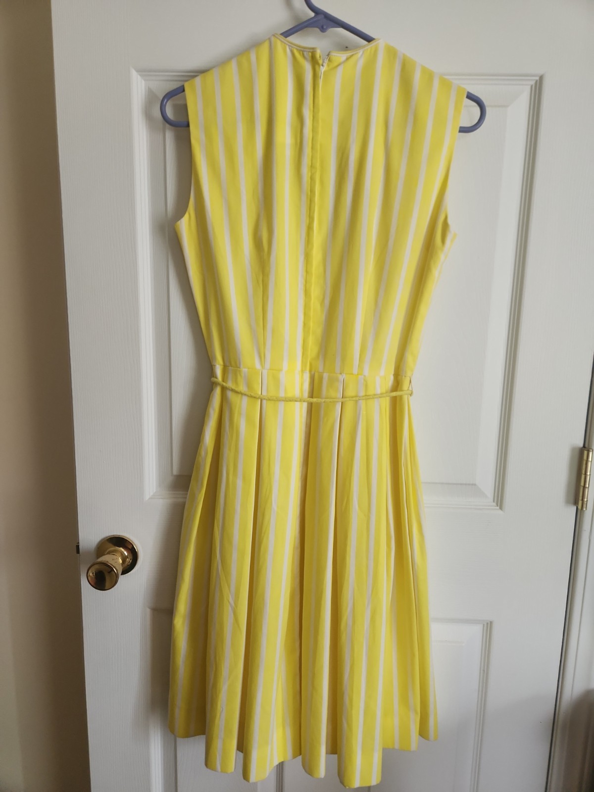 Vintage 1960s Carol Brent Yellow White Stripes Sleeveless Dress