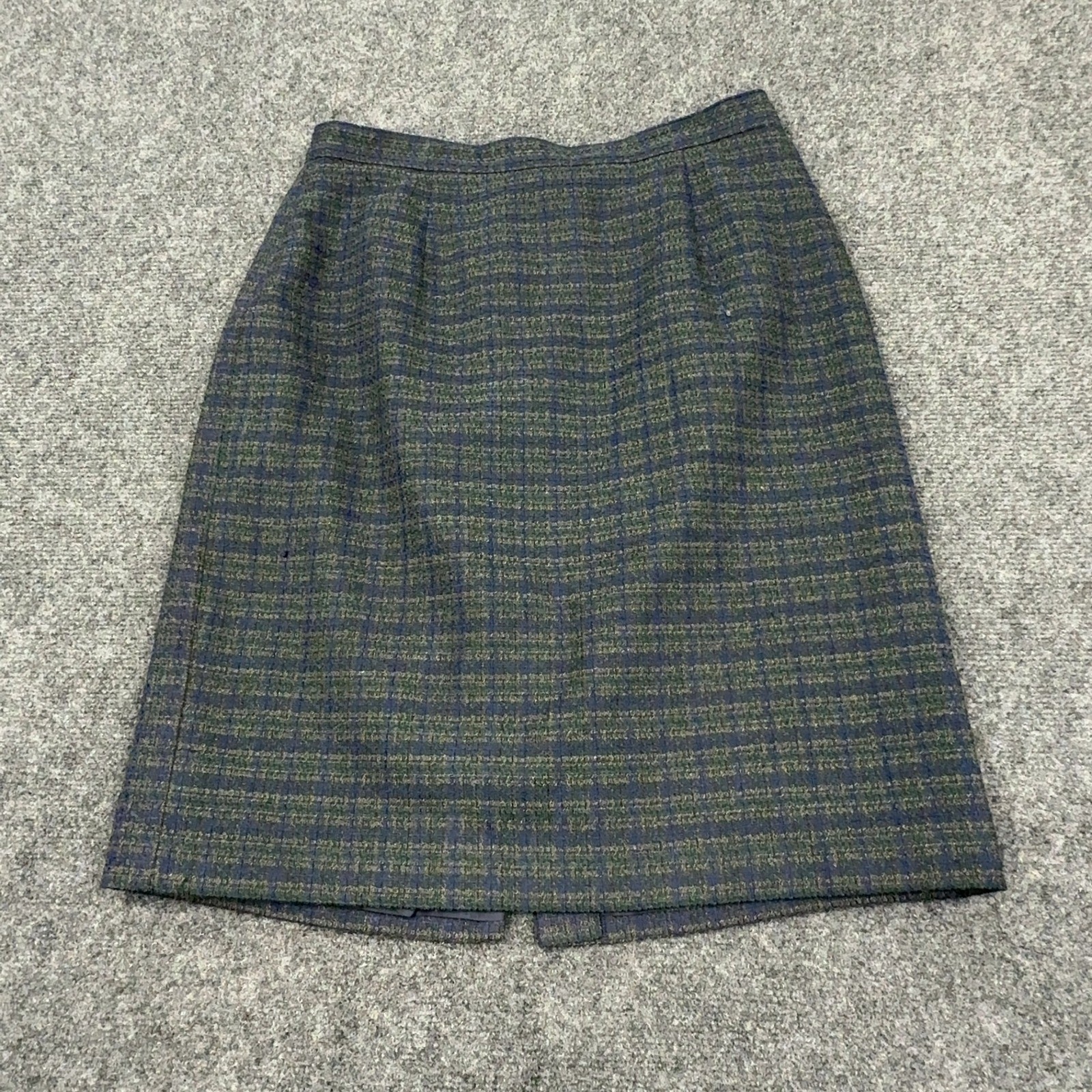 Vintage Stephanie Andrews Skirt Womens 12 Blue Green Rayon Blend Plaid Casual