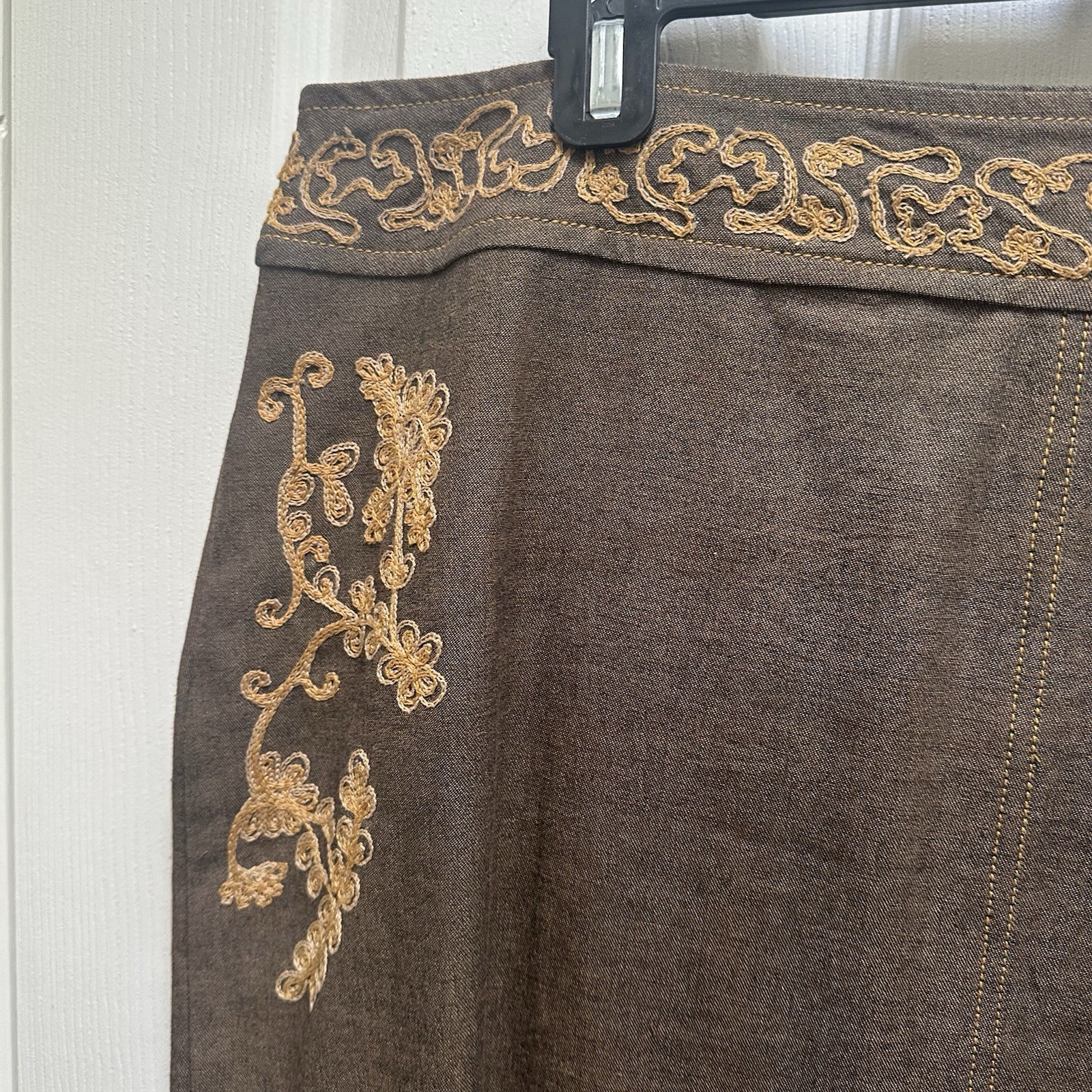 Vtg Studio Ease 2 Piece Brown Embroidered Suit Western Boho Embroidered Size 16