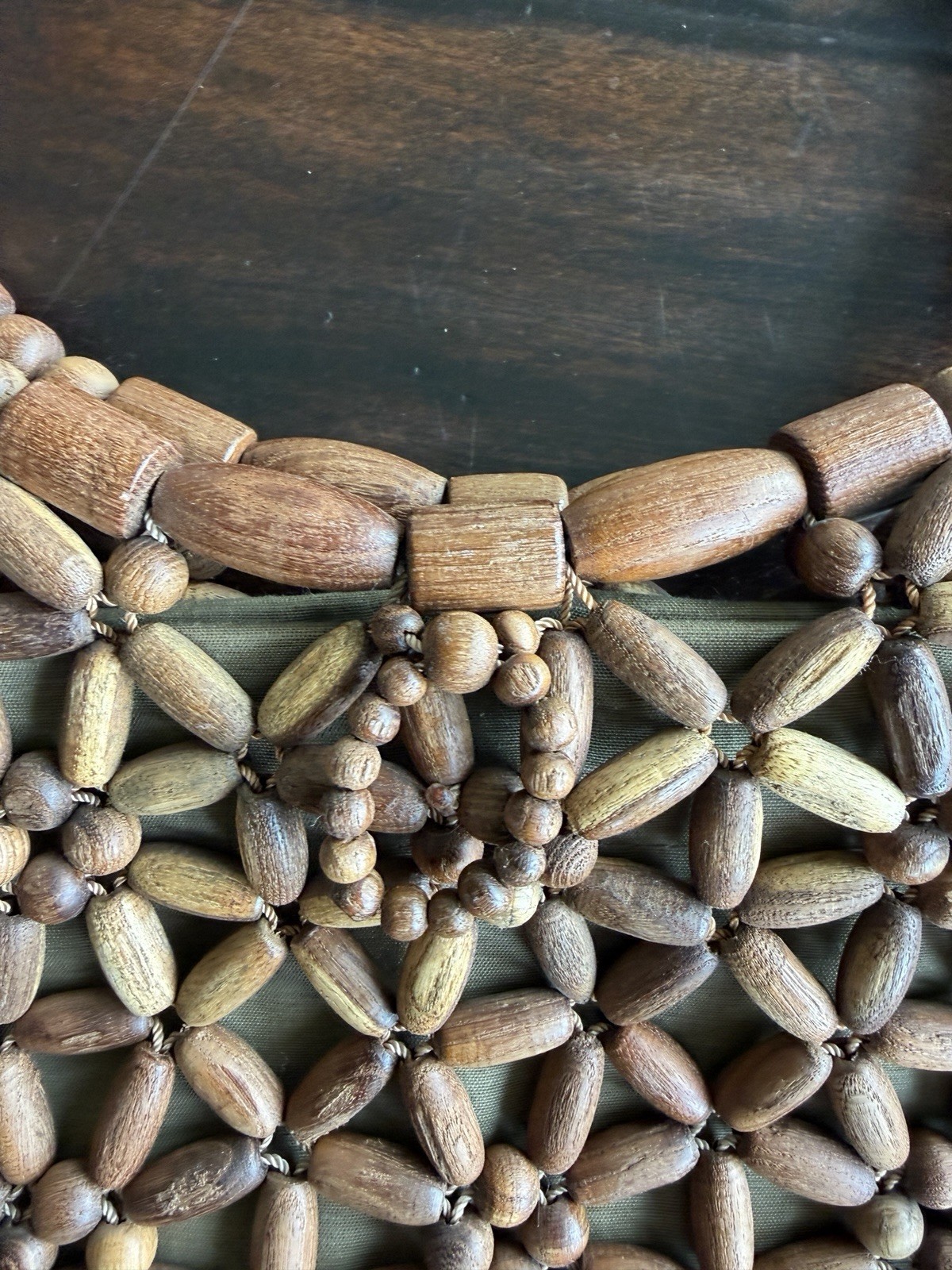 Vintage Wooden Bead Hobo Handbag Retro Boho Beaded Hand Crafted Purse Starburst