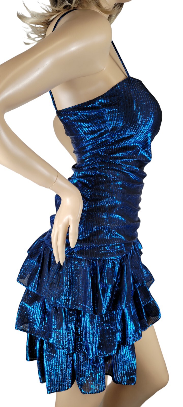 Vintage New Leaf By Samir Metallic Acetate Lurex Disco Cocktail Party Dress 5/6