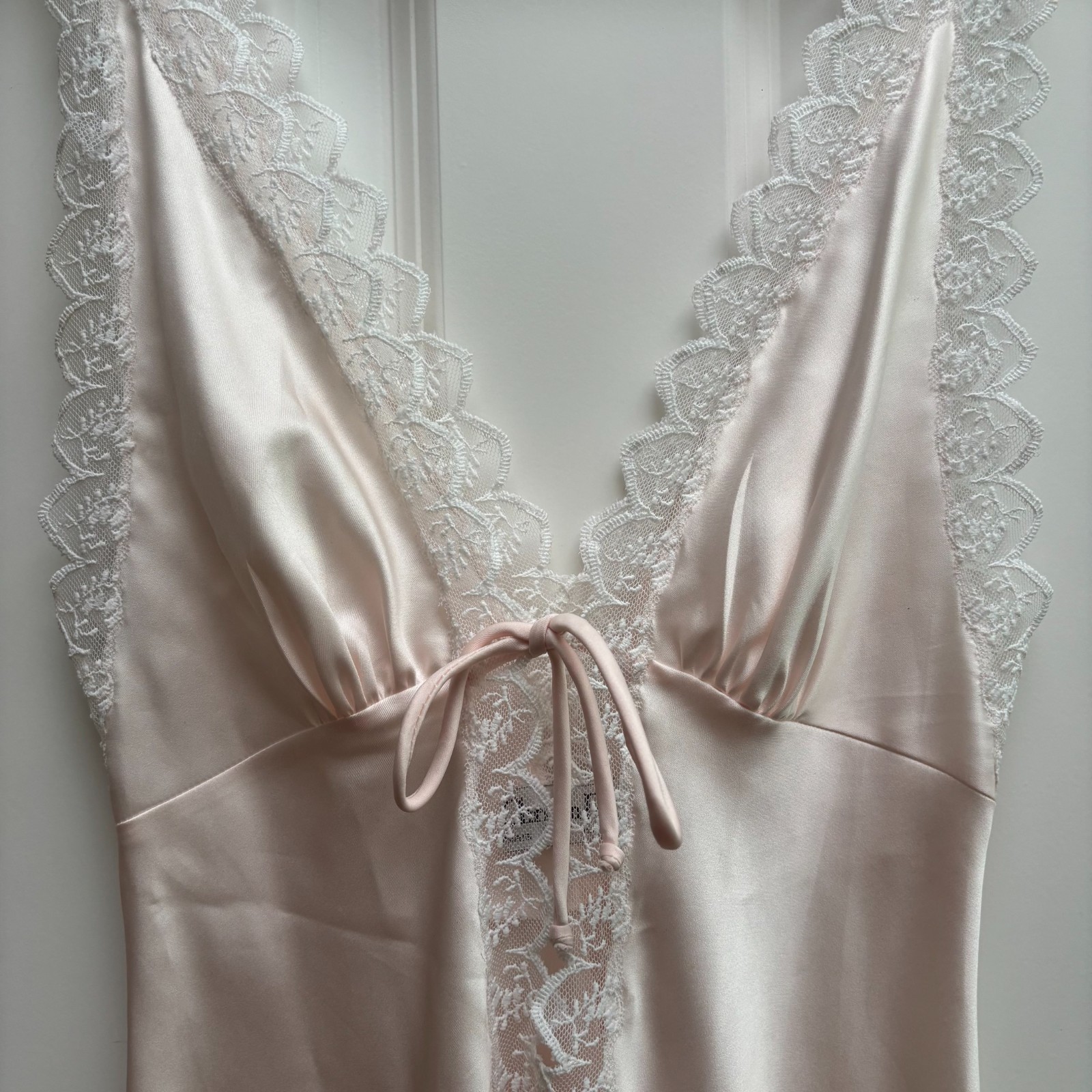 Vintage Christian Dior Pink Silk Lace V Neck Plunge Slip Dress Size XS S