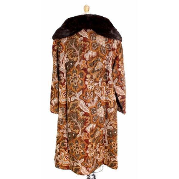 VTG 60s 70s Golet Bronze Brocade Coat Mod Mink Collar Classic Fit Womens M/L NWT