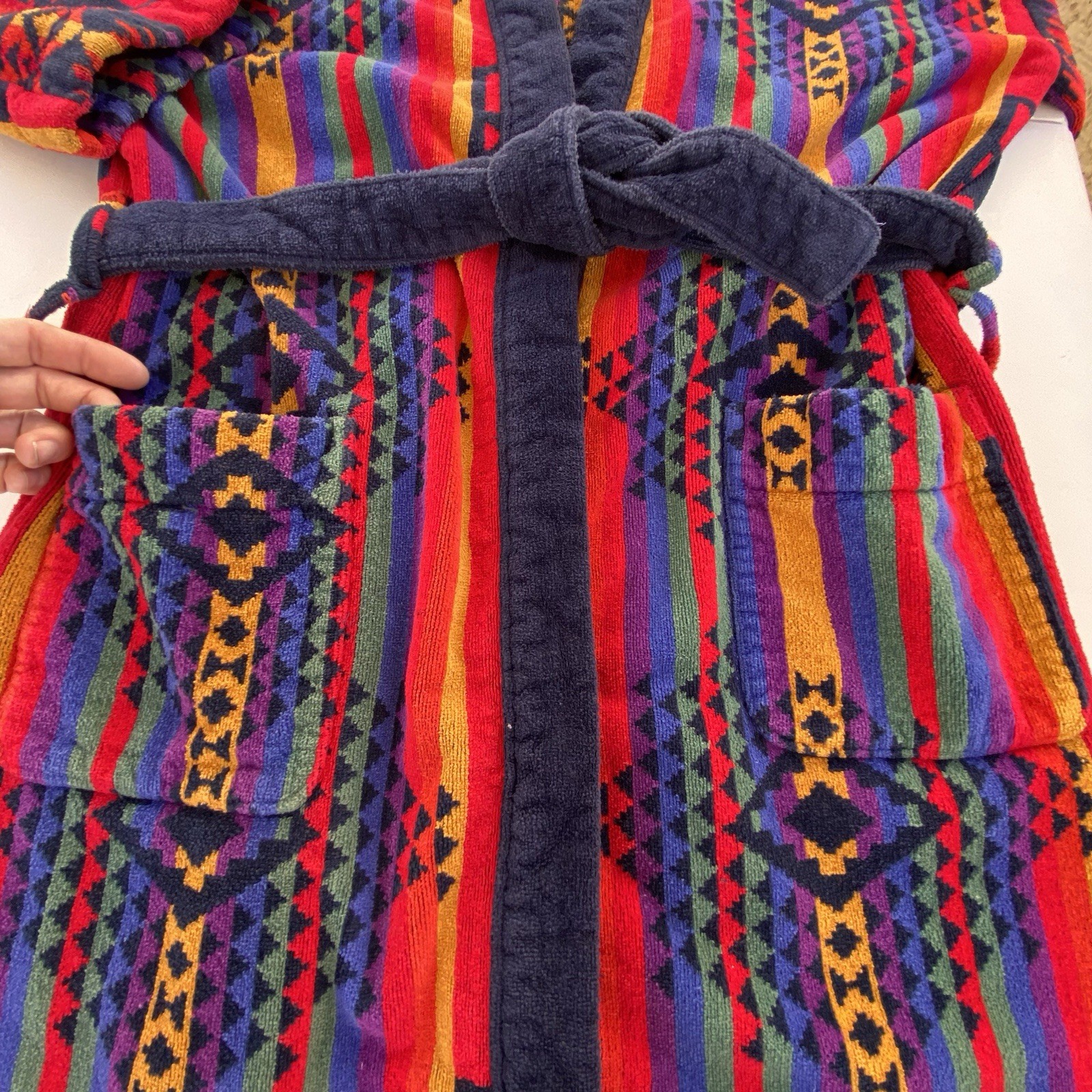 Vintage 80s Blass 100% Cotton Brazil Robe OS Colorful Aztec Southwestern Belted