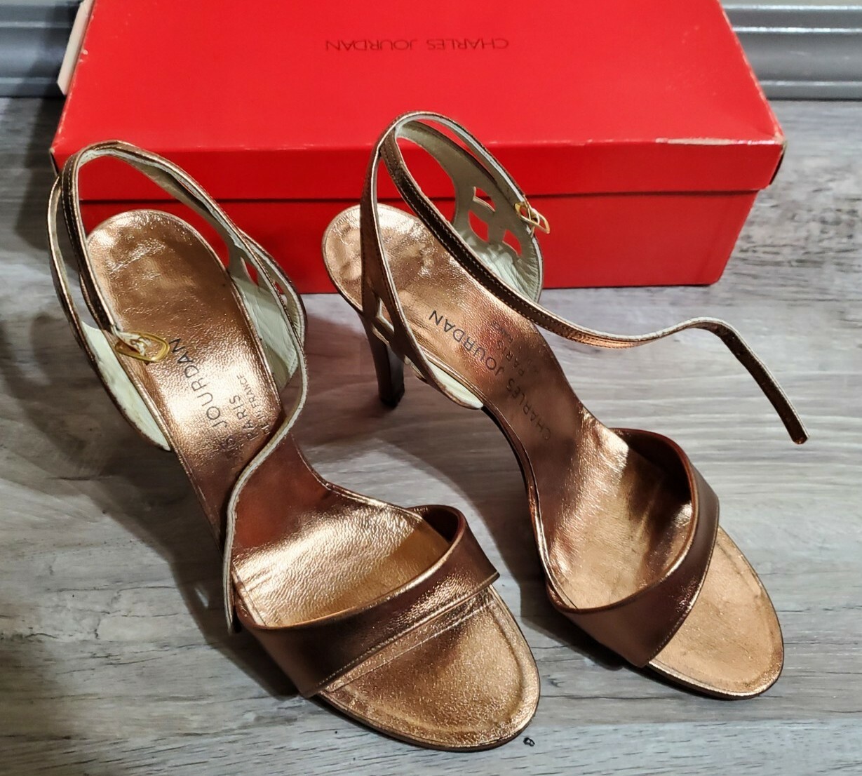Vintage 1970 1980s Charles Jourdan 6 1/2 Paris France High Heels Rare Box Bronze