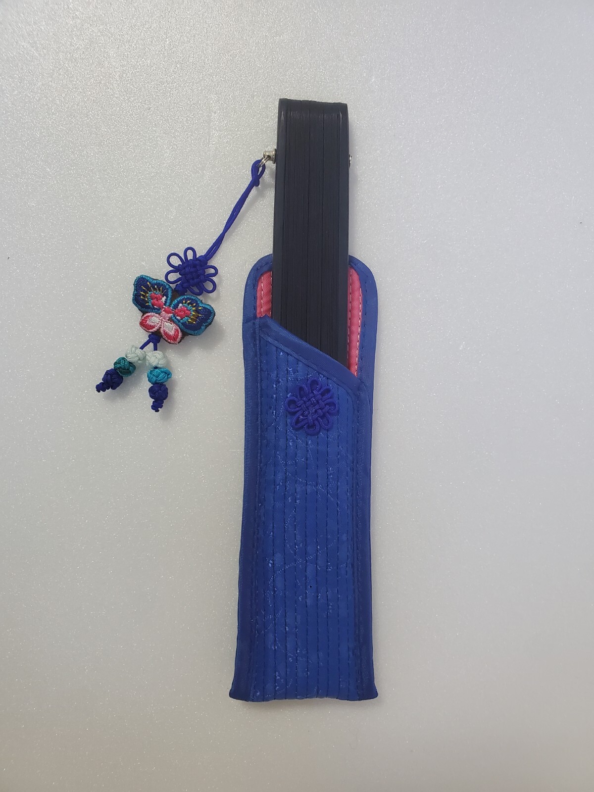 Korean Traditional Bamboo Print Hand Fan w/ Case & Tassel BLUE – US Seller