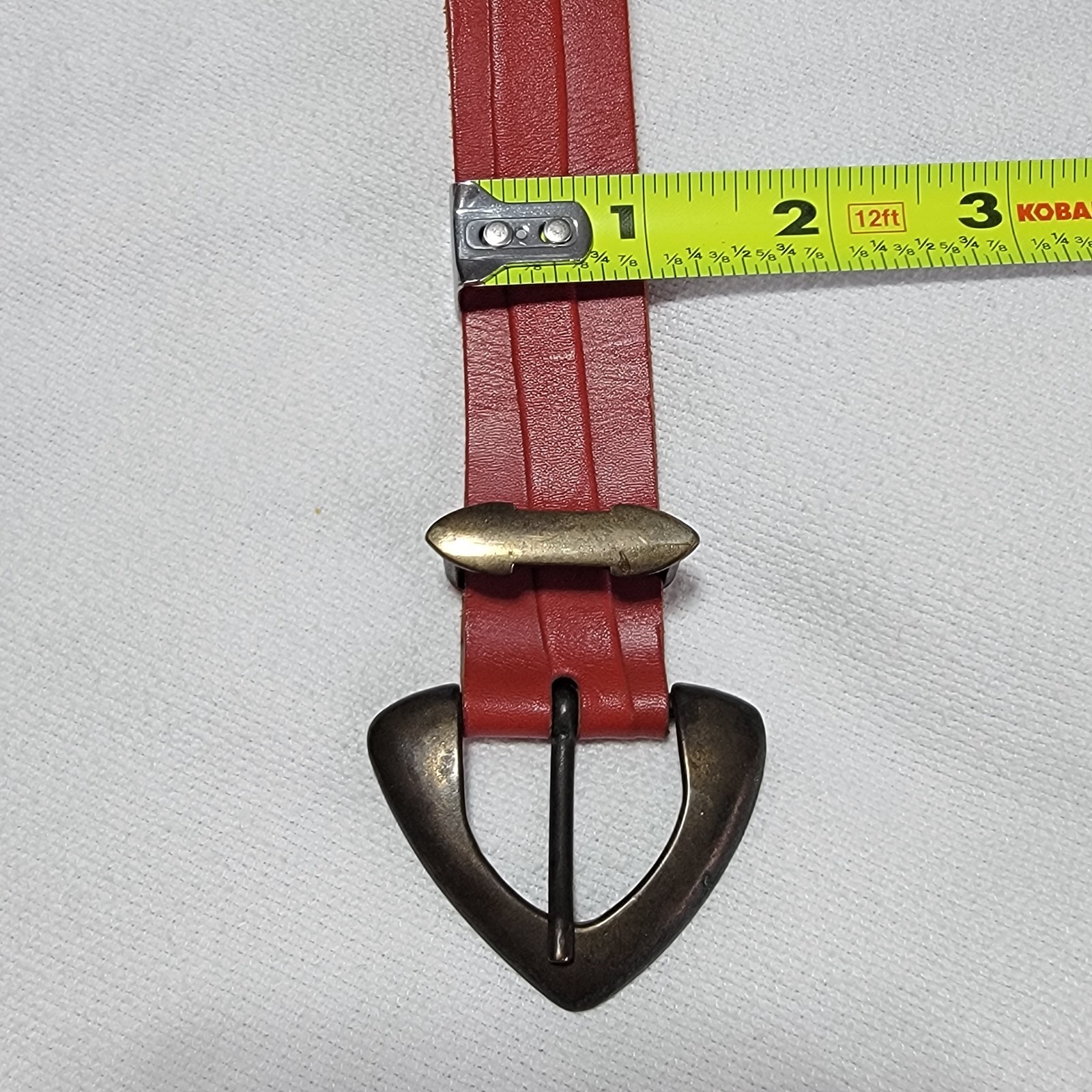 Vintage Red Genuine Leather Belt Dark-Gold Metal Buckle Women Size 28 XS/S