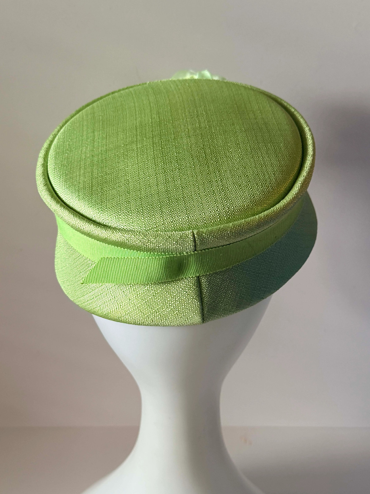 Vintage Mint Green Pillbox Hat 1960s Satin Floral Cocktail Hat Spring Wedding
