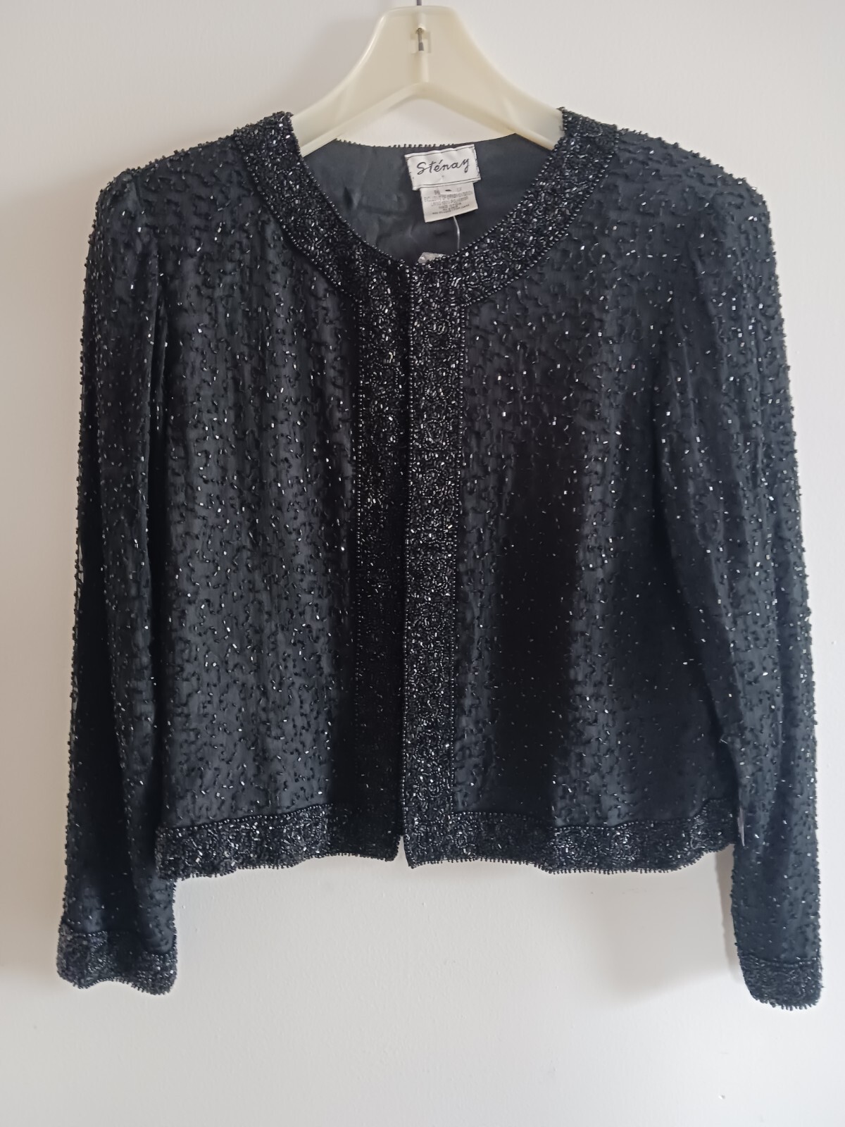 Vintage Black Jacket Beaded Stenay Formal Silk Evening Elegant Classic Small NWT