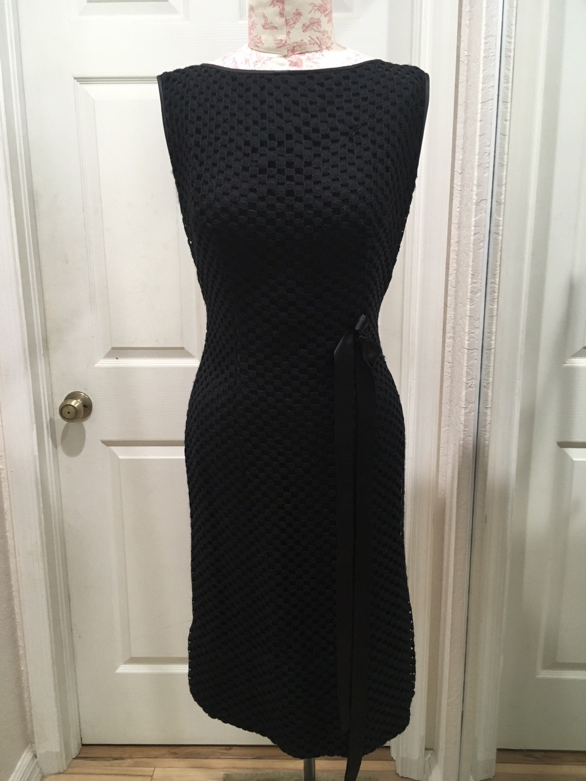 Vintage 1950’s Greta Plattry Original Black Cotton Knit Dress Medium Women’s